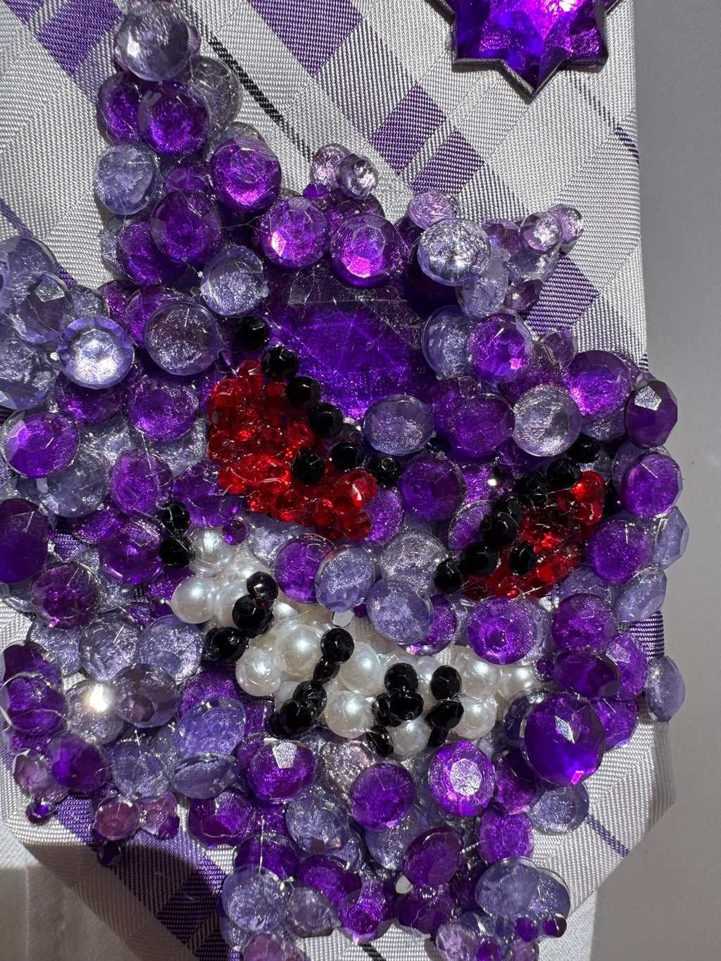 White and Purple Plaid Gengar And Pokeball Pokemon Tie