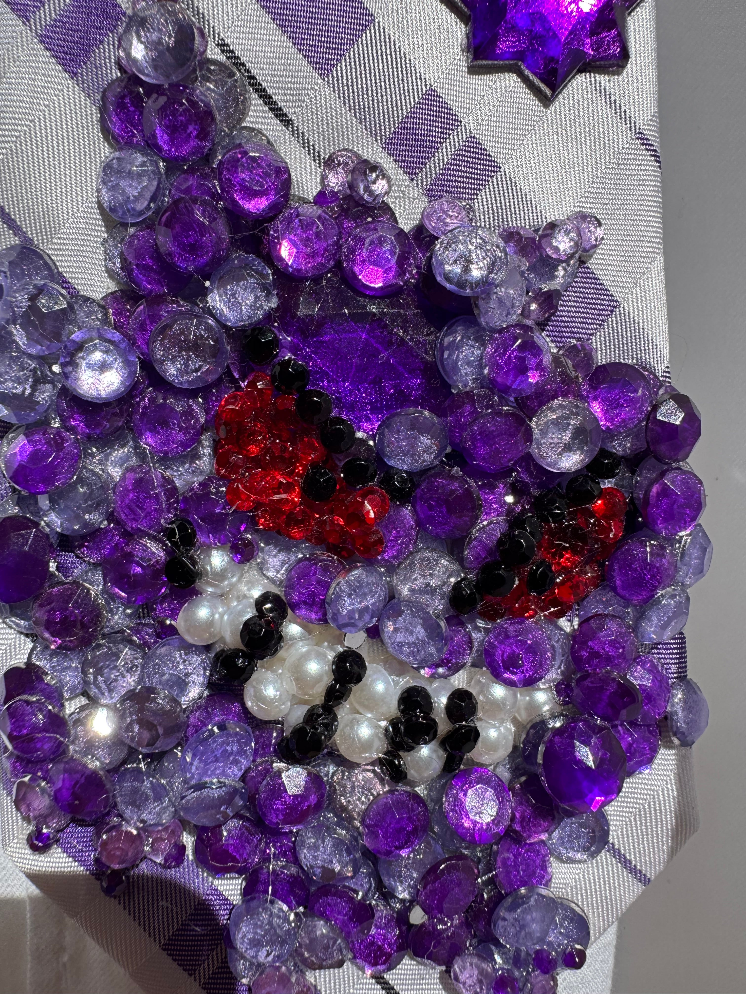 White and Purple Plaid Gengar And Pokeball Pokemon Tie