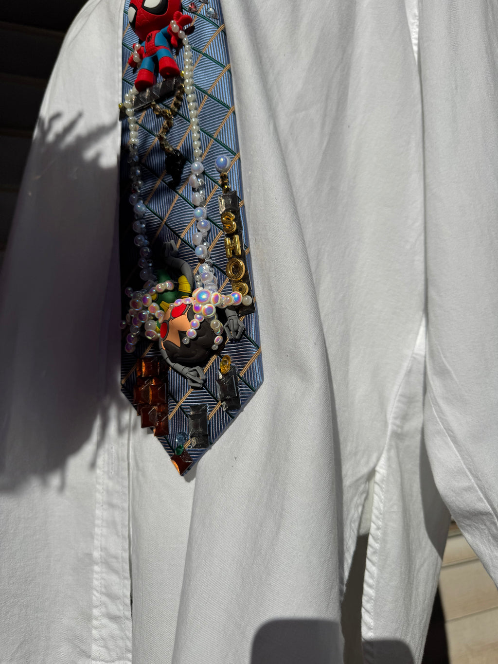 Sky Blue Spiderman Defeating Doctor Octopus Over Crane Spiderman Tie