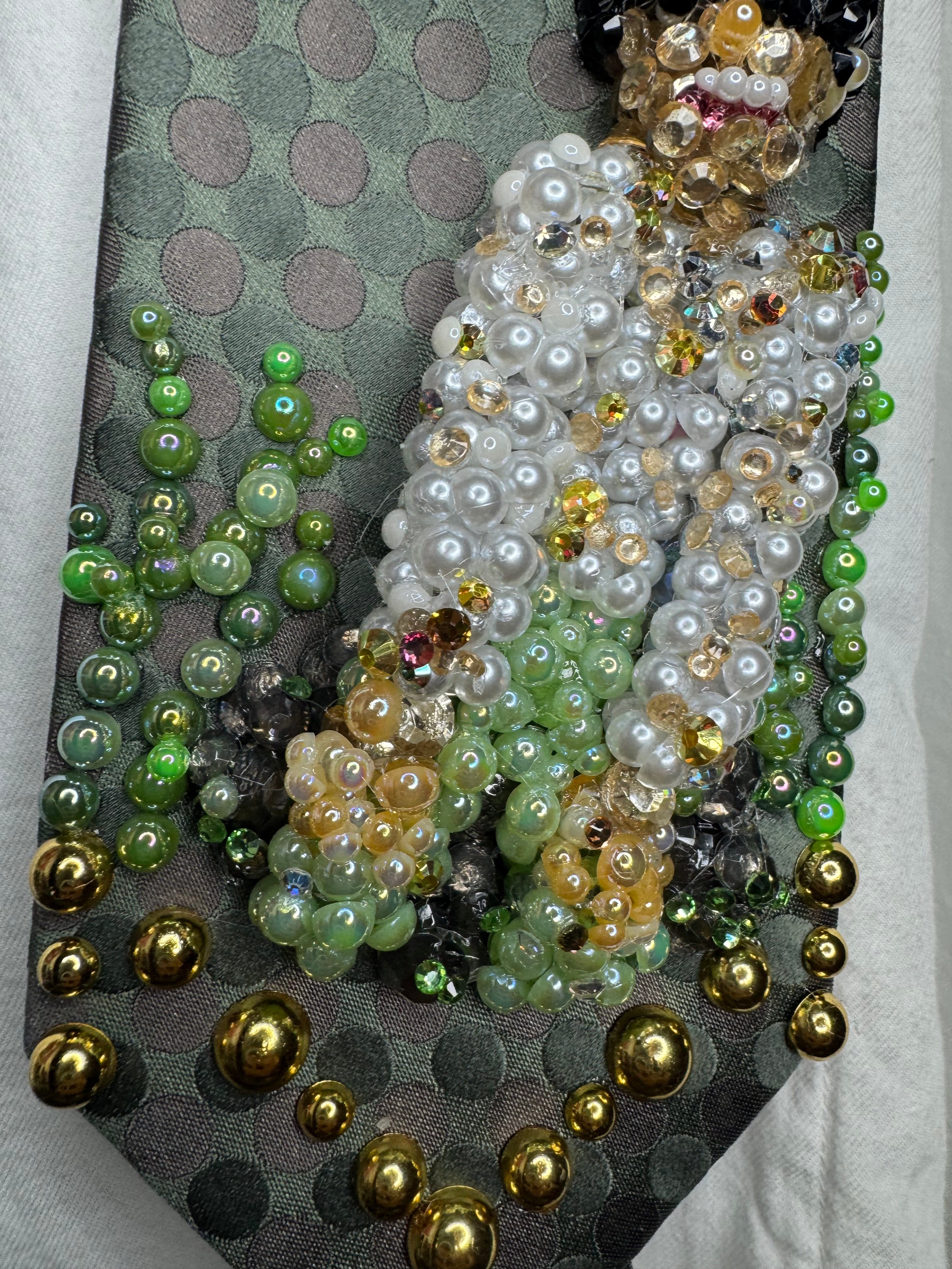Dark Green Michael Jackson Smiling and Singing on Rock With Boats Flying By in Childhood Music Video Tie
