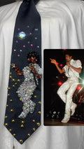 Navy Blue Michael Jackson Pointing Pose All White Rhinestones Outfit Triumph Tour 1979 Tie