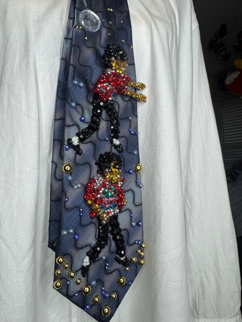 Navy Blue Wavy Striped Michael Jackson Double Dance Scene for Beat It Music Video Tie