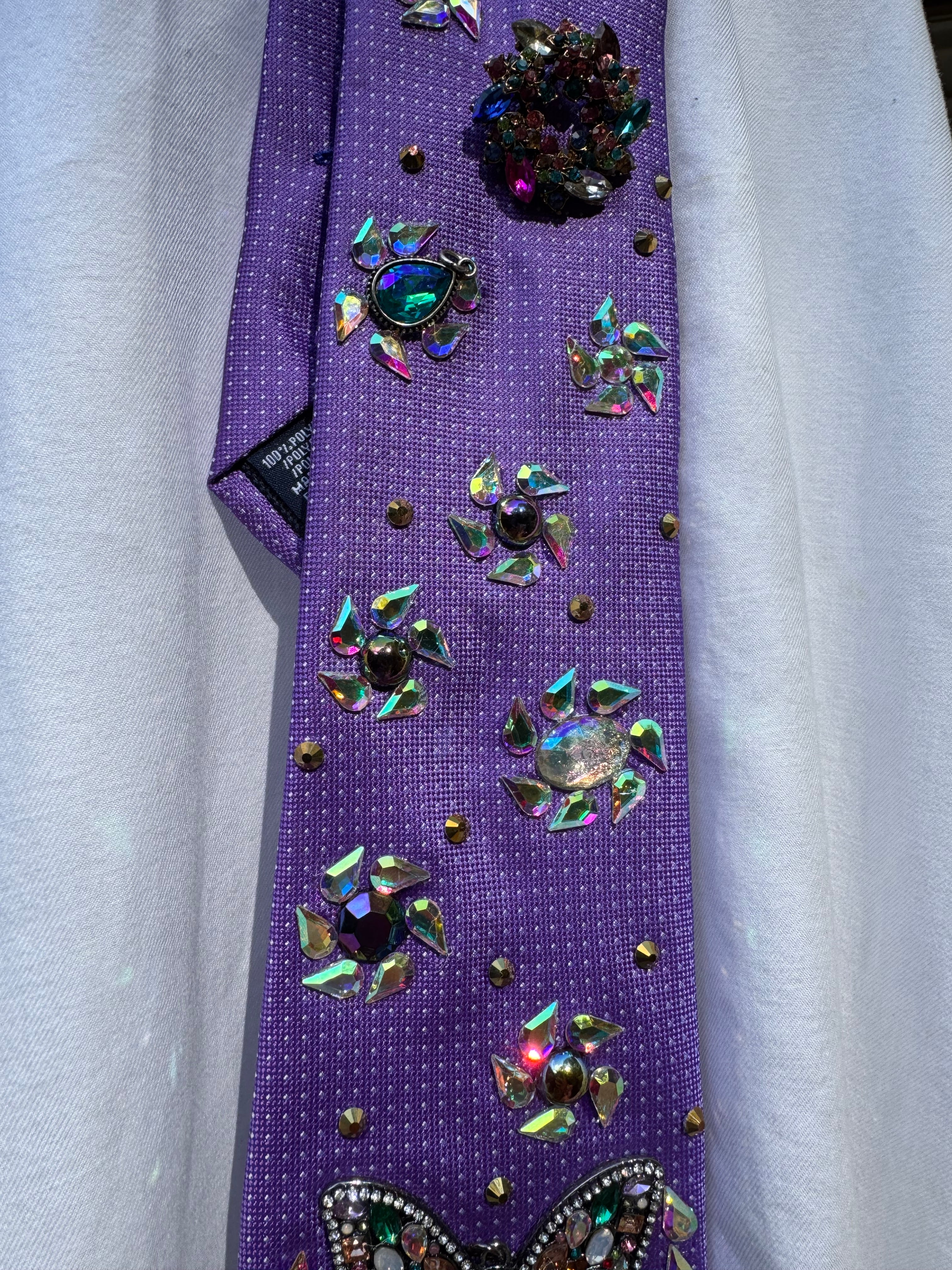 Purple Colorful Butterfly and Iridescent Flowers Nature Royalty Tie