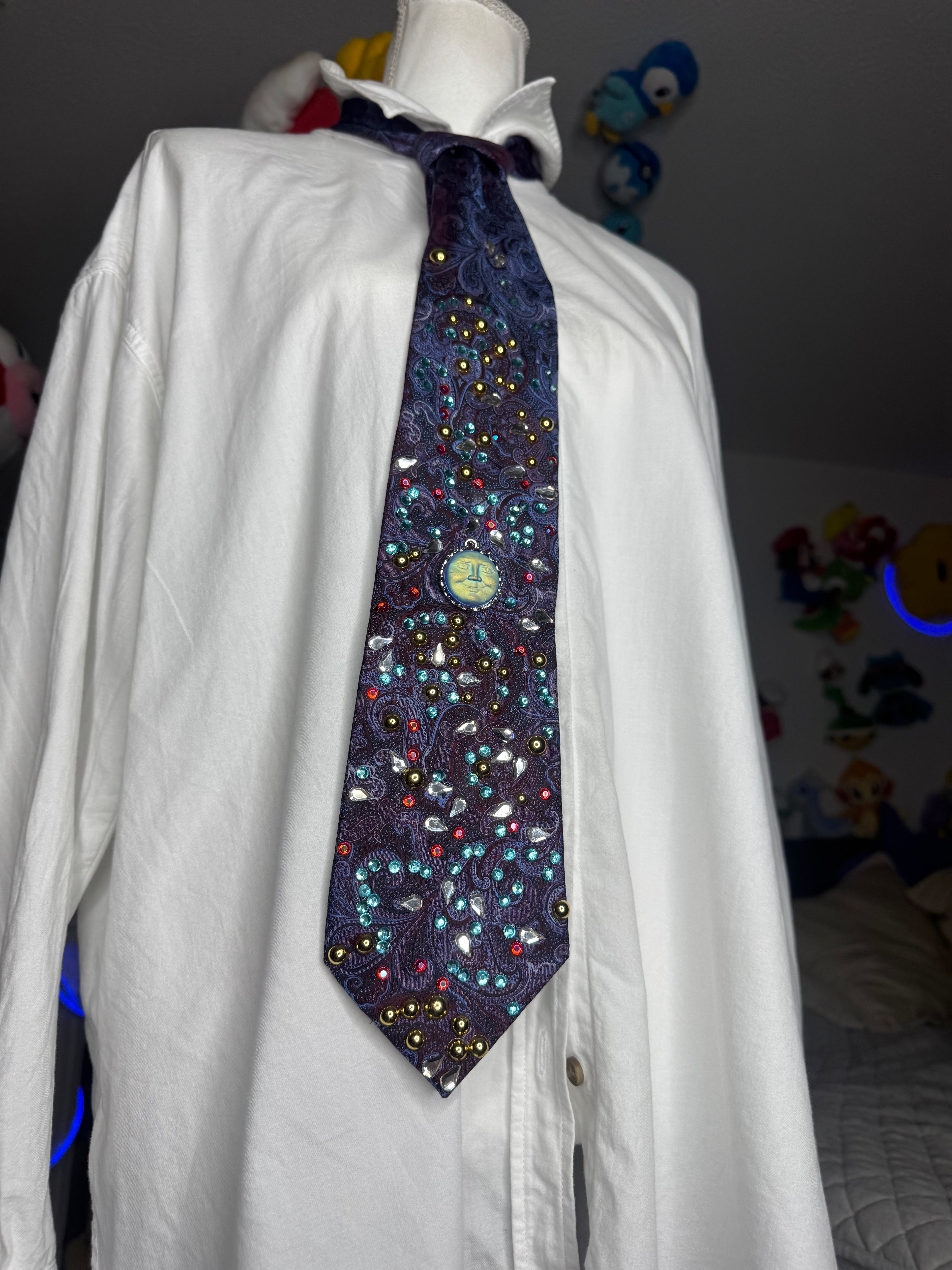 Blue and Red Paisley Neon Sun Royalty Tie
