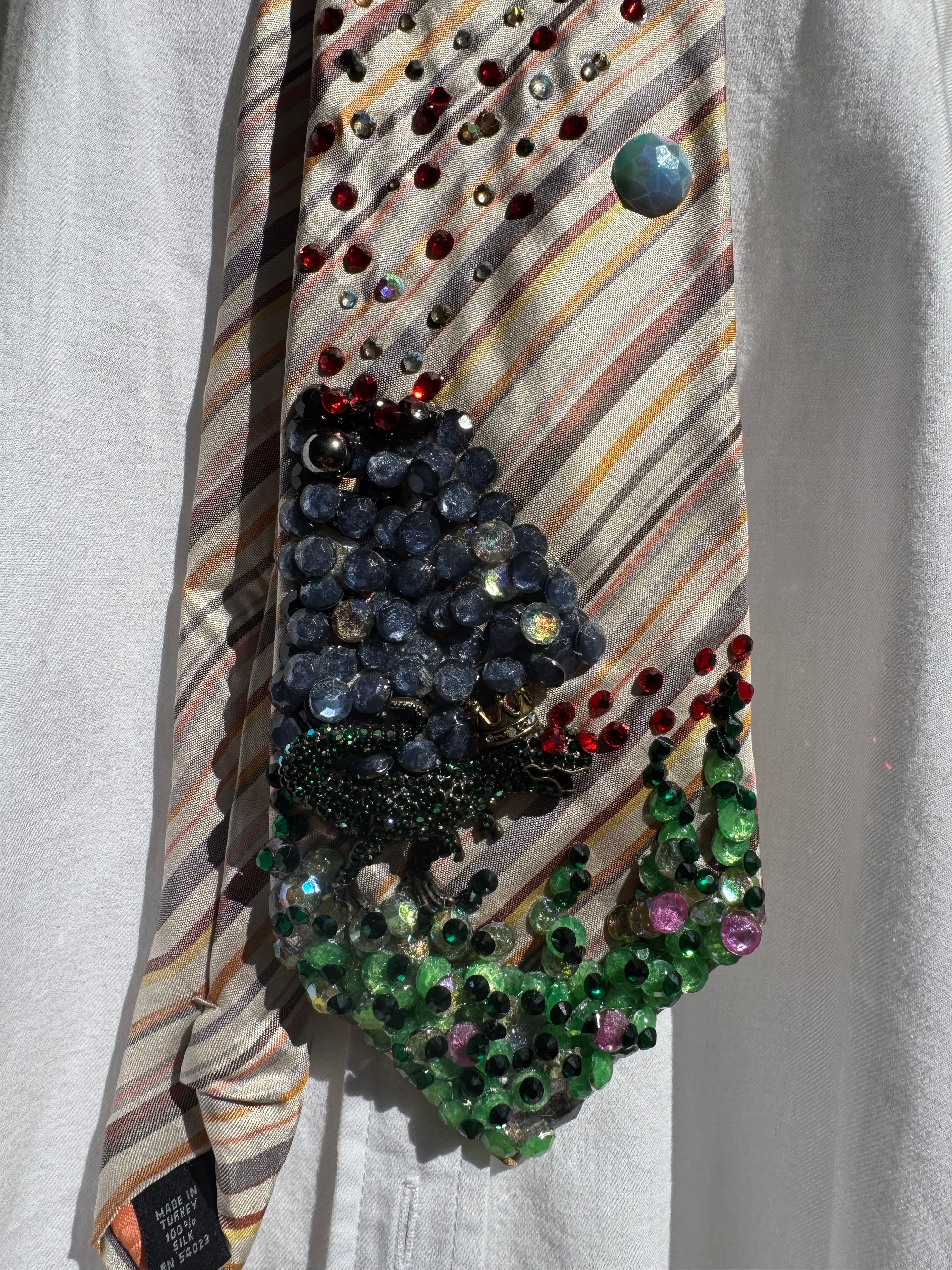 White and Orange Striped Volcanic Eruption Laser Eyed Trex Tie