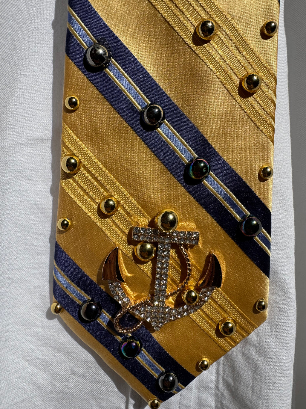Yellow Striped Anchored Royalty Nautical Tie