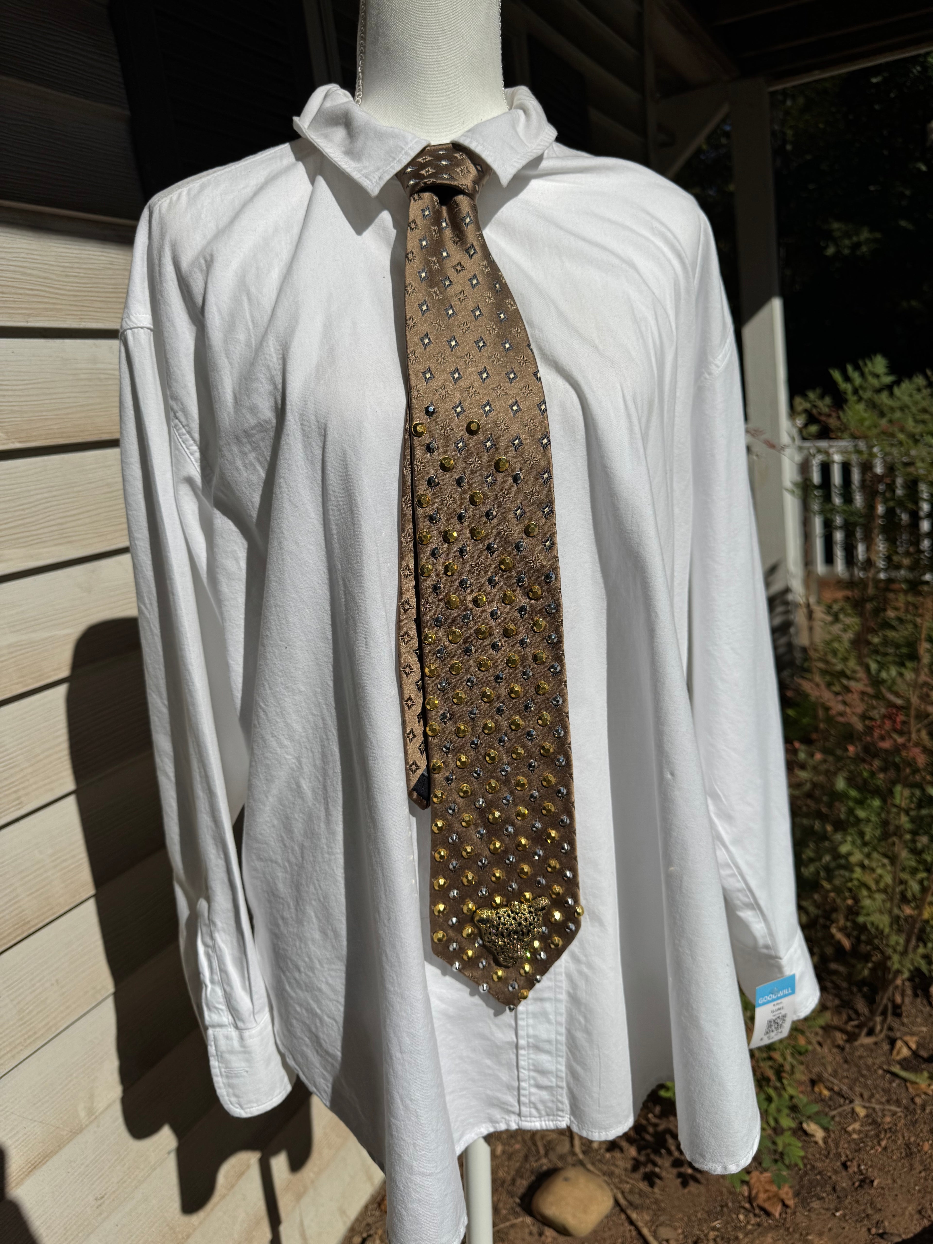 Brown Gold and Silver Jaguar Royalty Nature Tie
