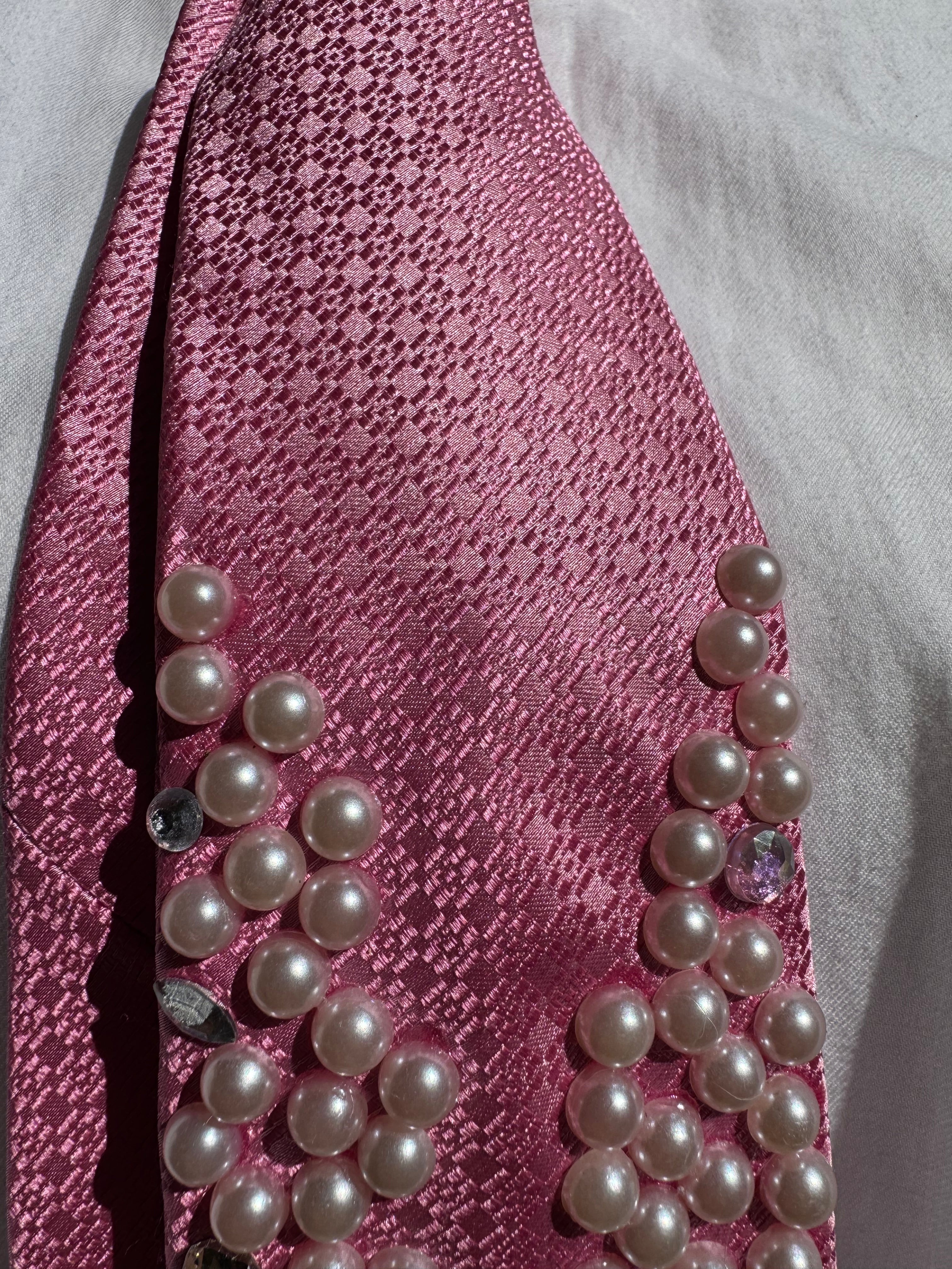 Pink Crystal Charm Pearl Aura Royalty Tie