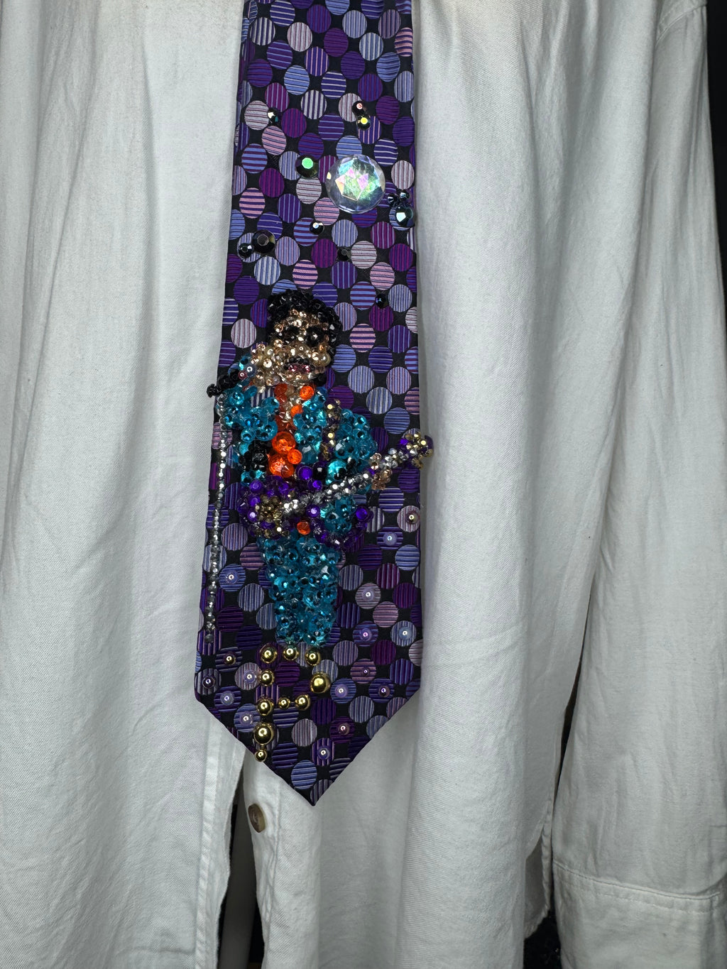 Purple Polkadot Prince With Hand to Ear Performing Purple Rain in the Rain for Superbowl XLI 2007 Tie