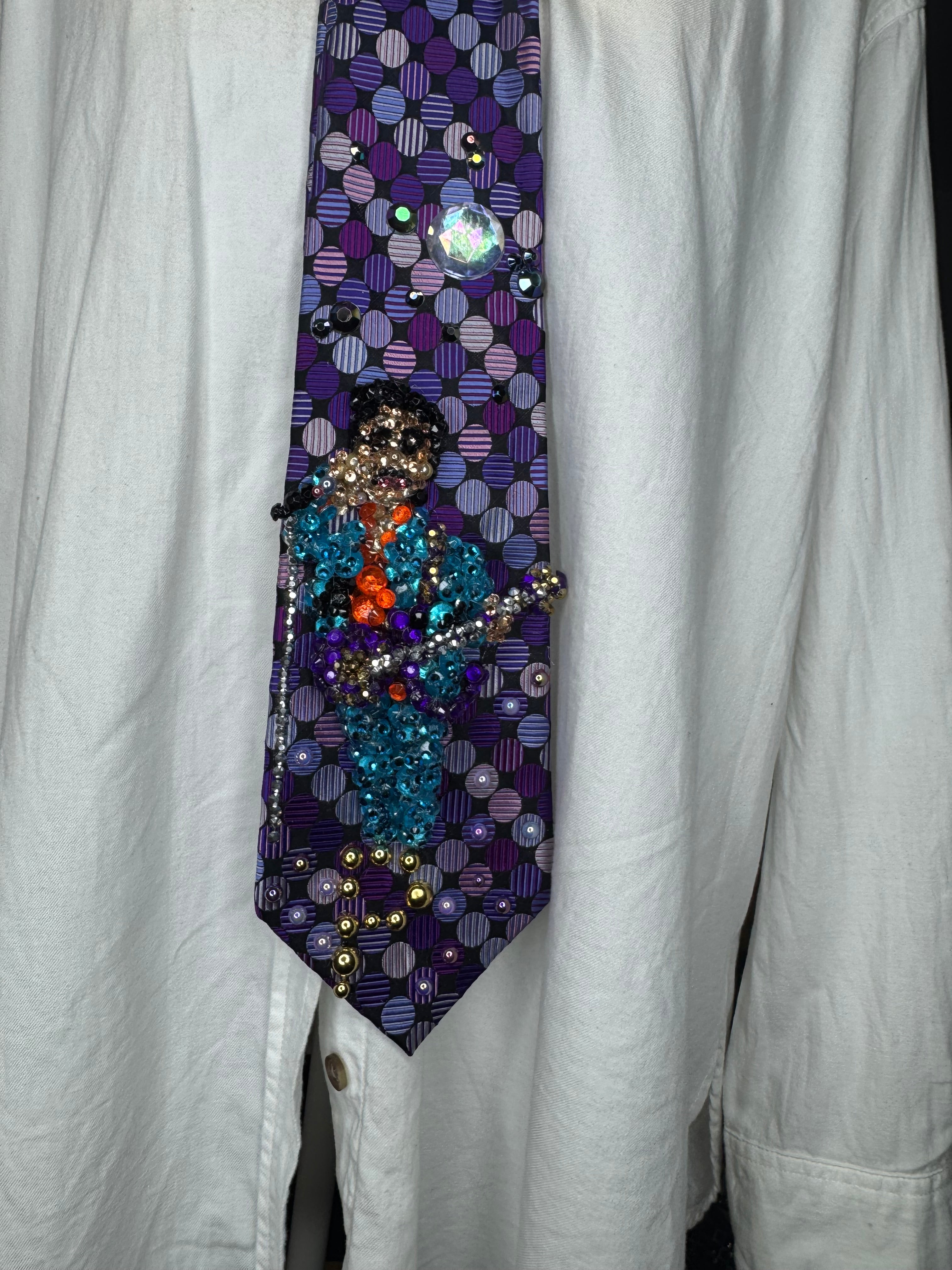 Purple Polkadot Prince With Hand to Ear Performing Purple Rain in the Rain for Superbowl XLI 2007 Tie