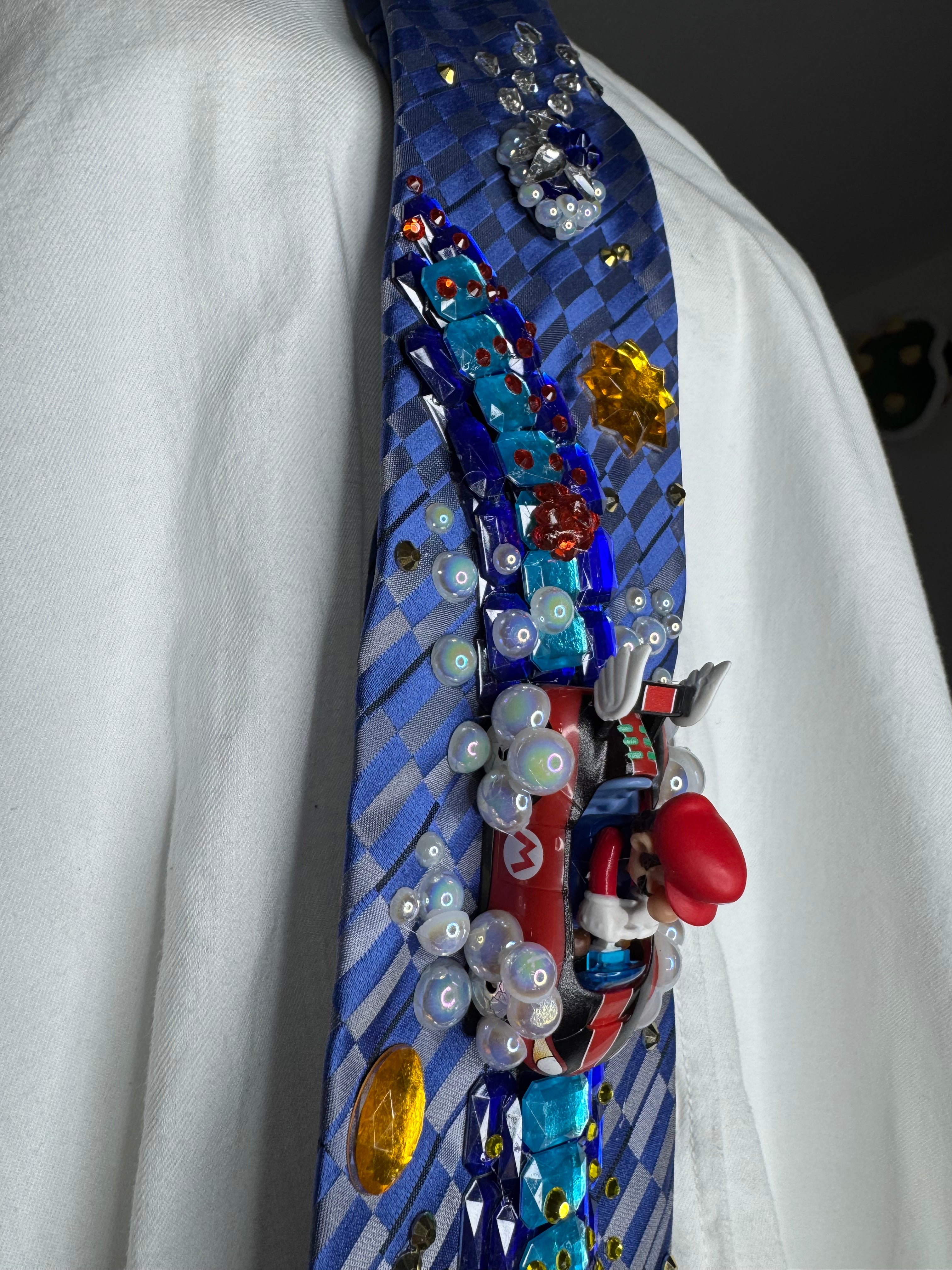 Navy Blue Mario Chasing Star On Icy Glacier Road 200cc Mario Kart Tie