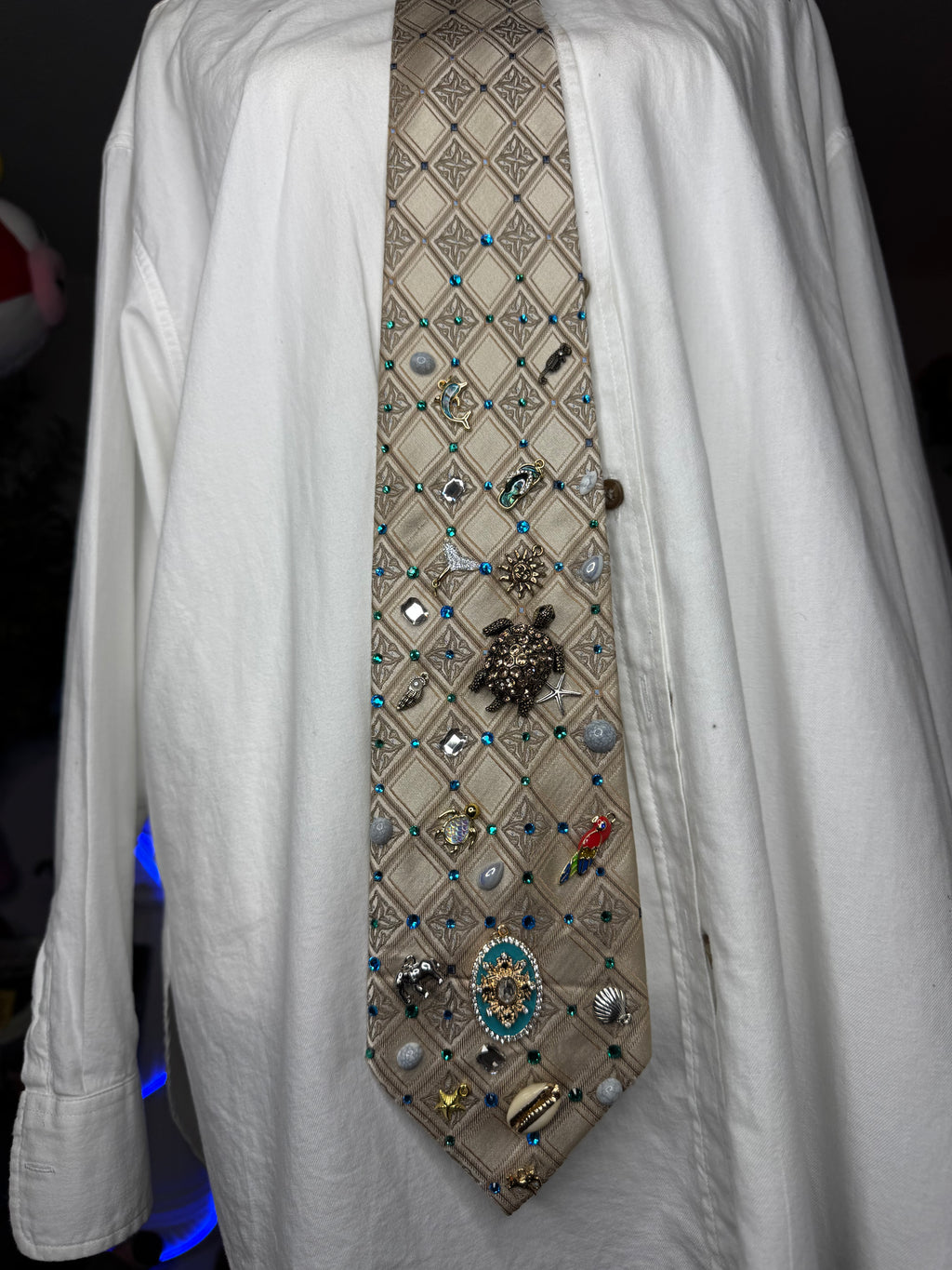 Beige Checkered Tropical Treasure Box Royalty Tie