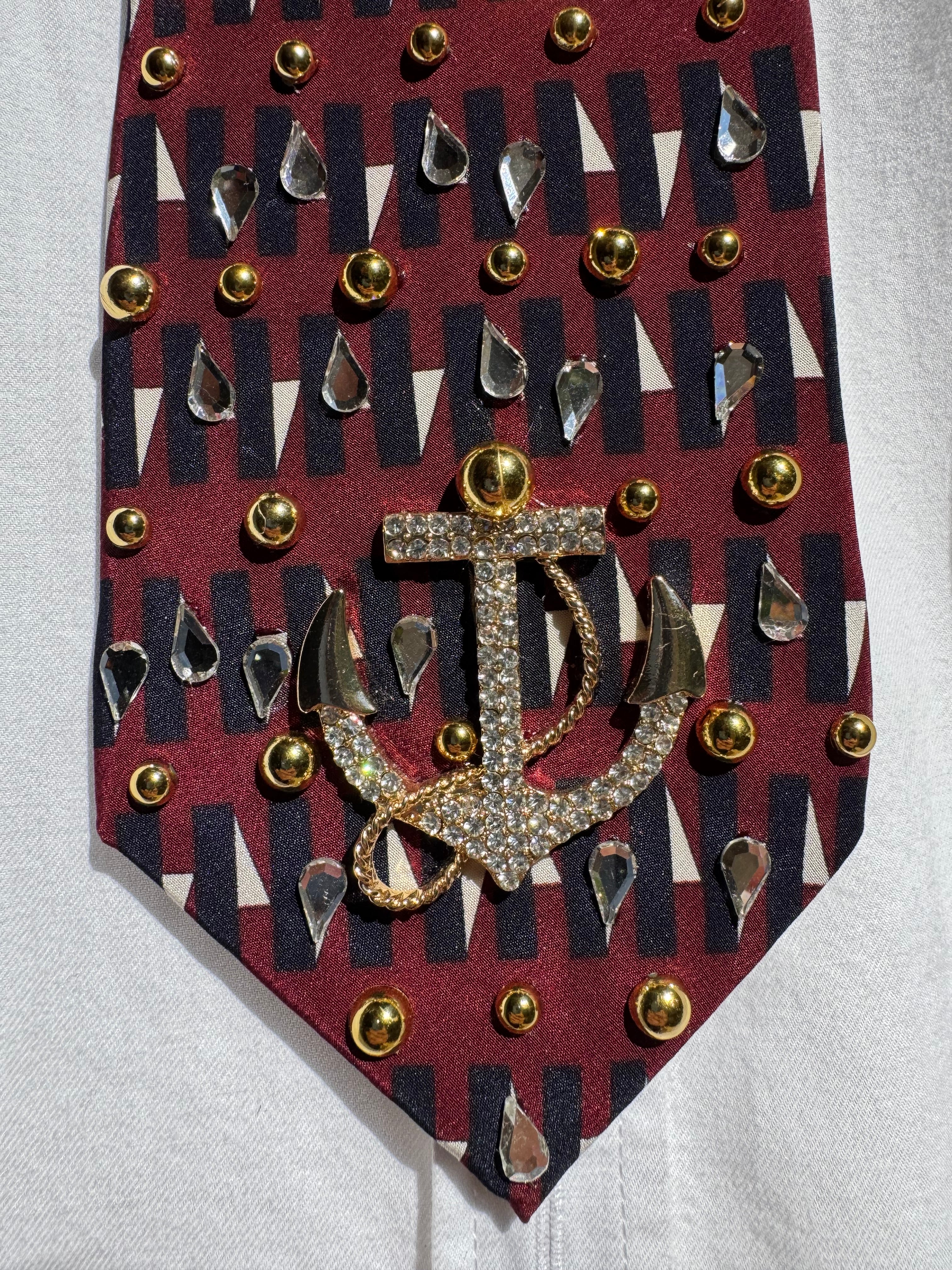 Burgundy Mini Sailor Ships Anchored Nautical Tie