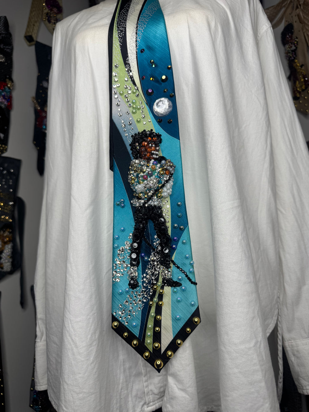 Tri Tone Blue Michael Jackson in Light Blue Military Jacket In Tundratown Aug 5th 1984 Victory Tour Tie
