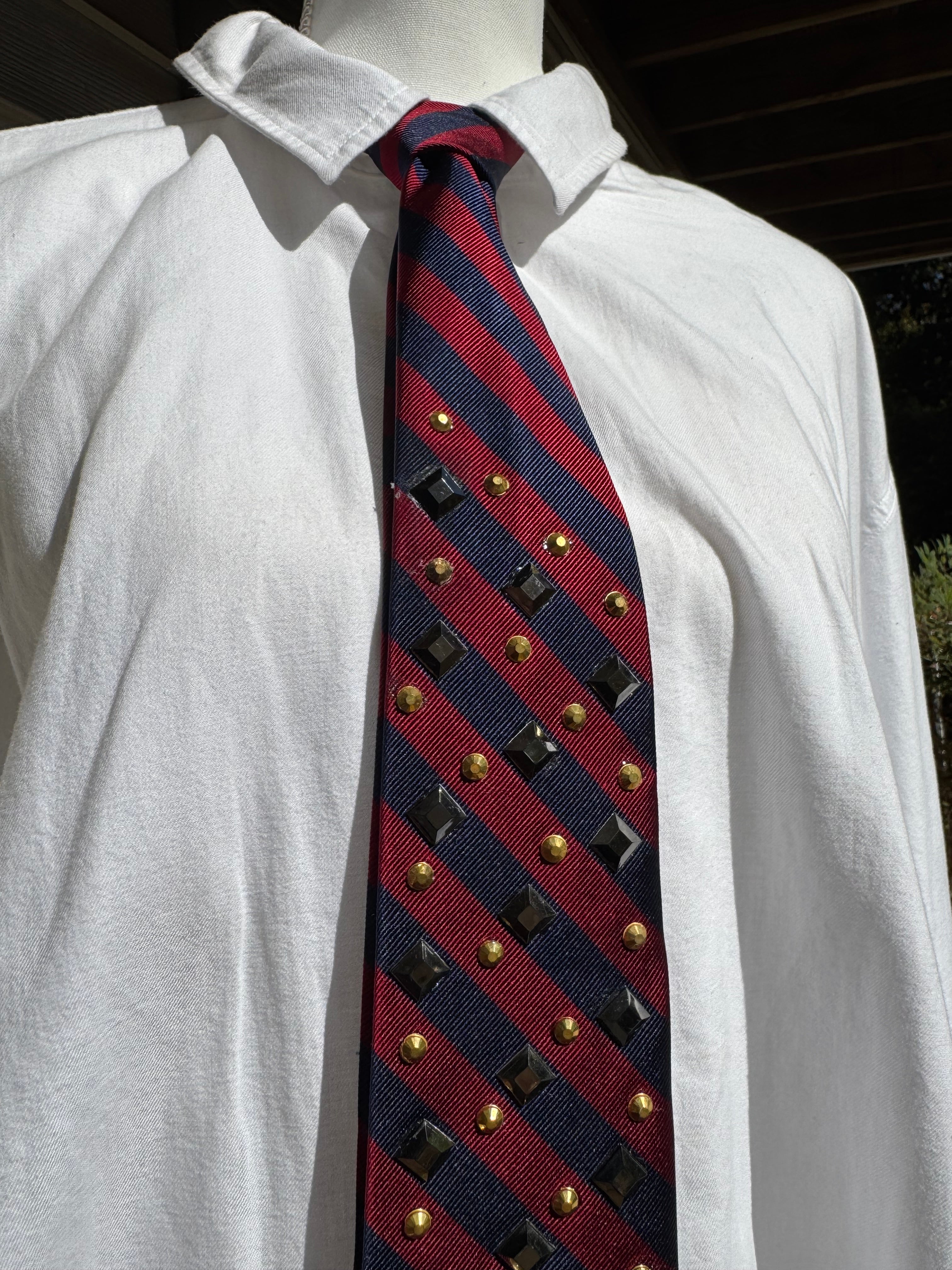 Burgundy and Navy Blue Striped Anchored Royalty Nautical Tie