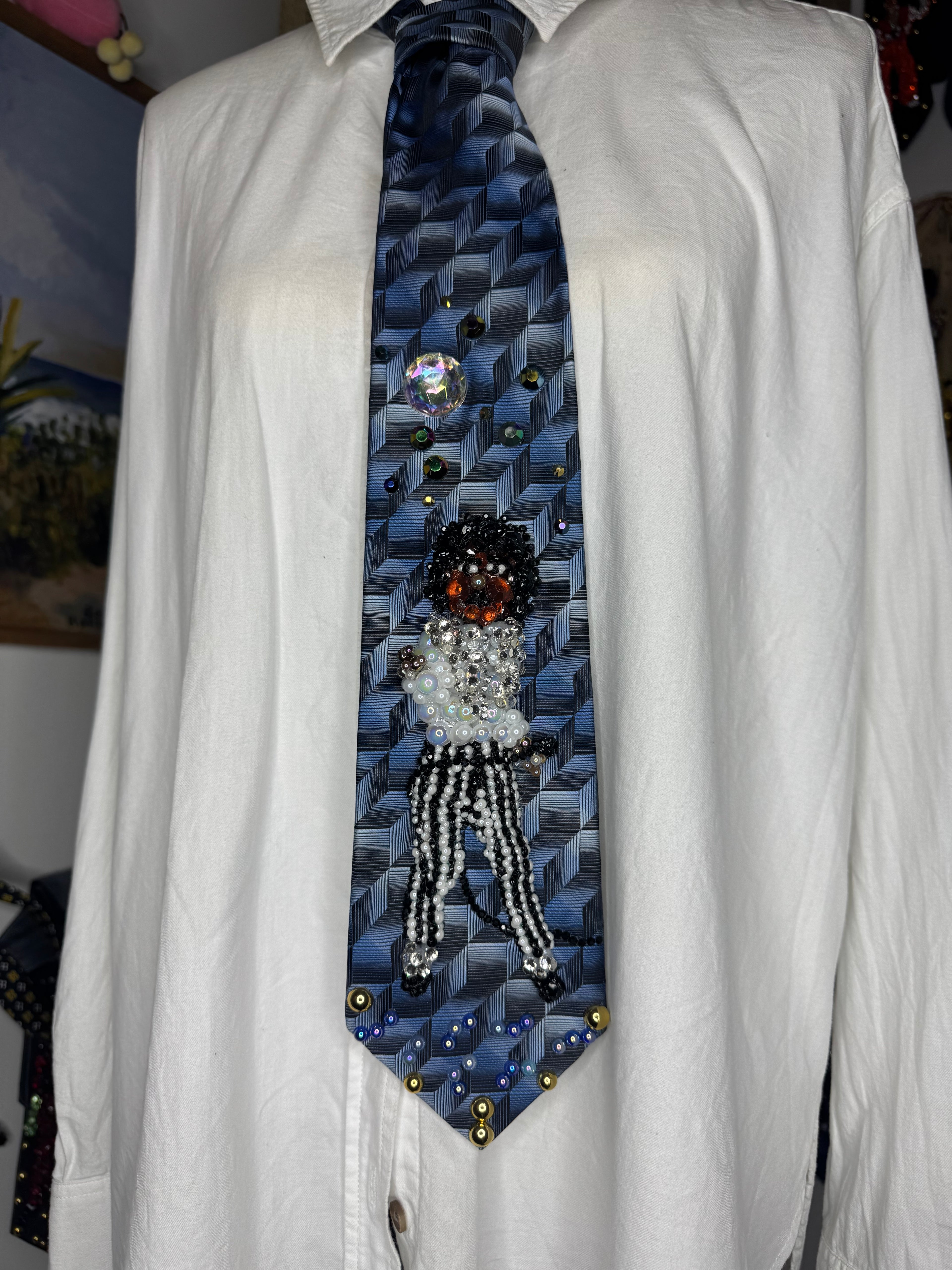 Navy Blue Michael Jackson Dancing in Striped Pants Victory Tour 1984 Tie