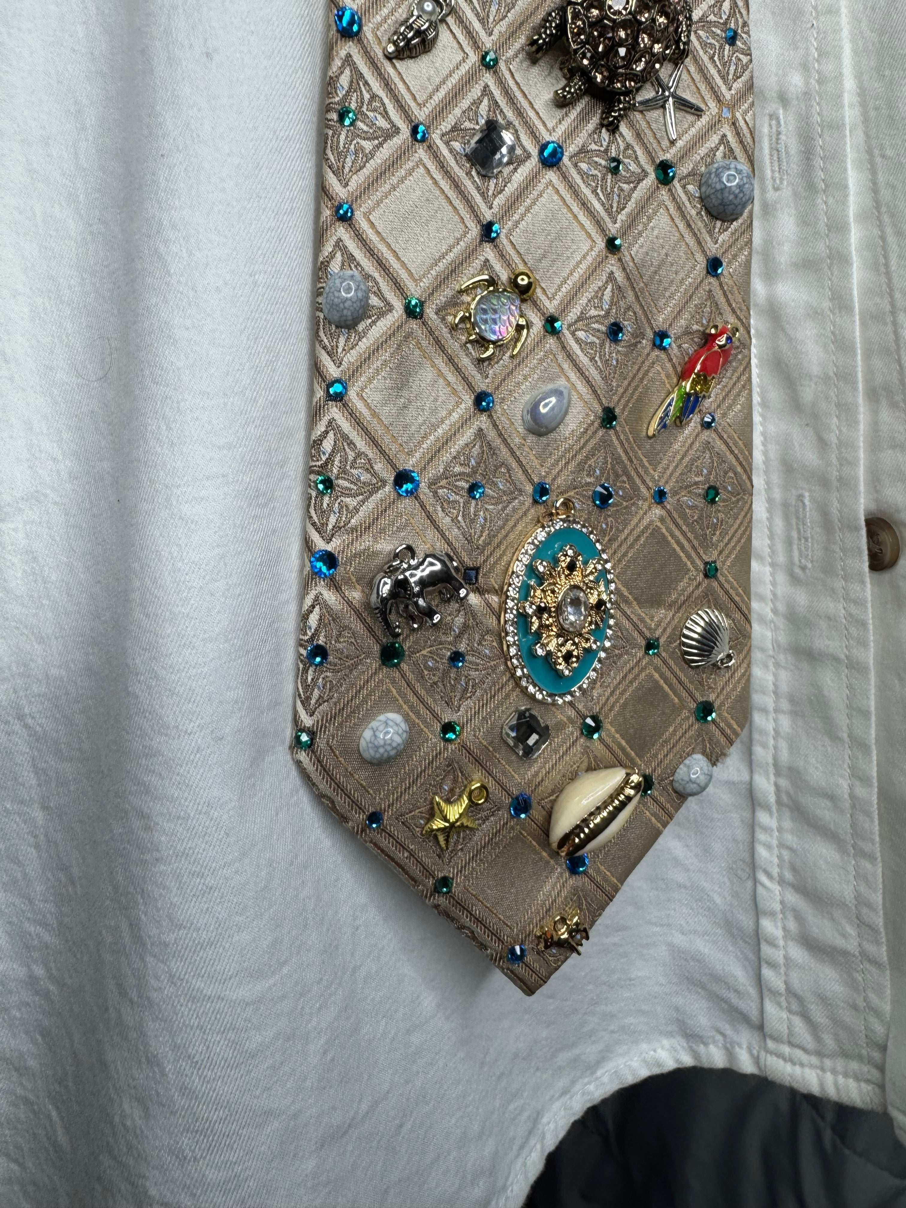 Beige Checkered Tropical Treasure Box Royalty Tie