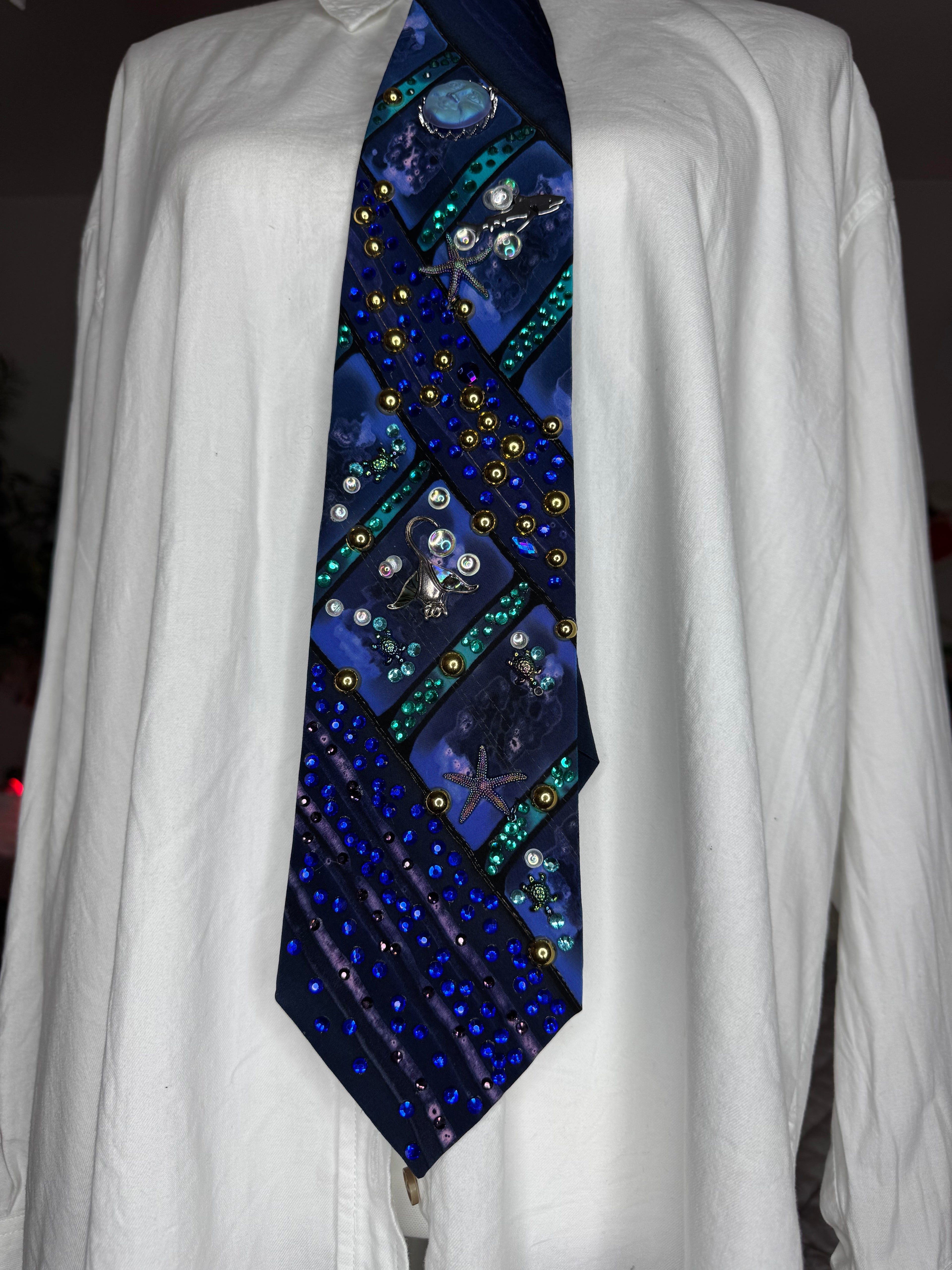 Deep Royal Blue Marbled Aquarium Nature Royalty Tie
