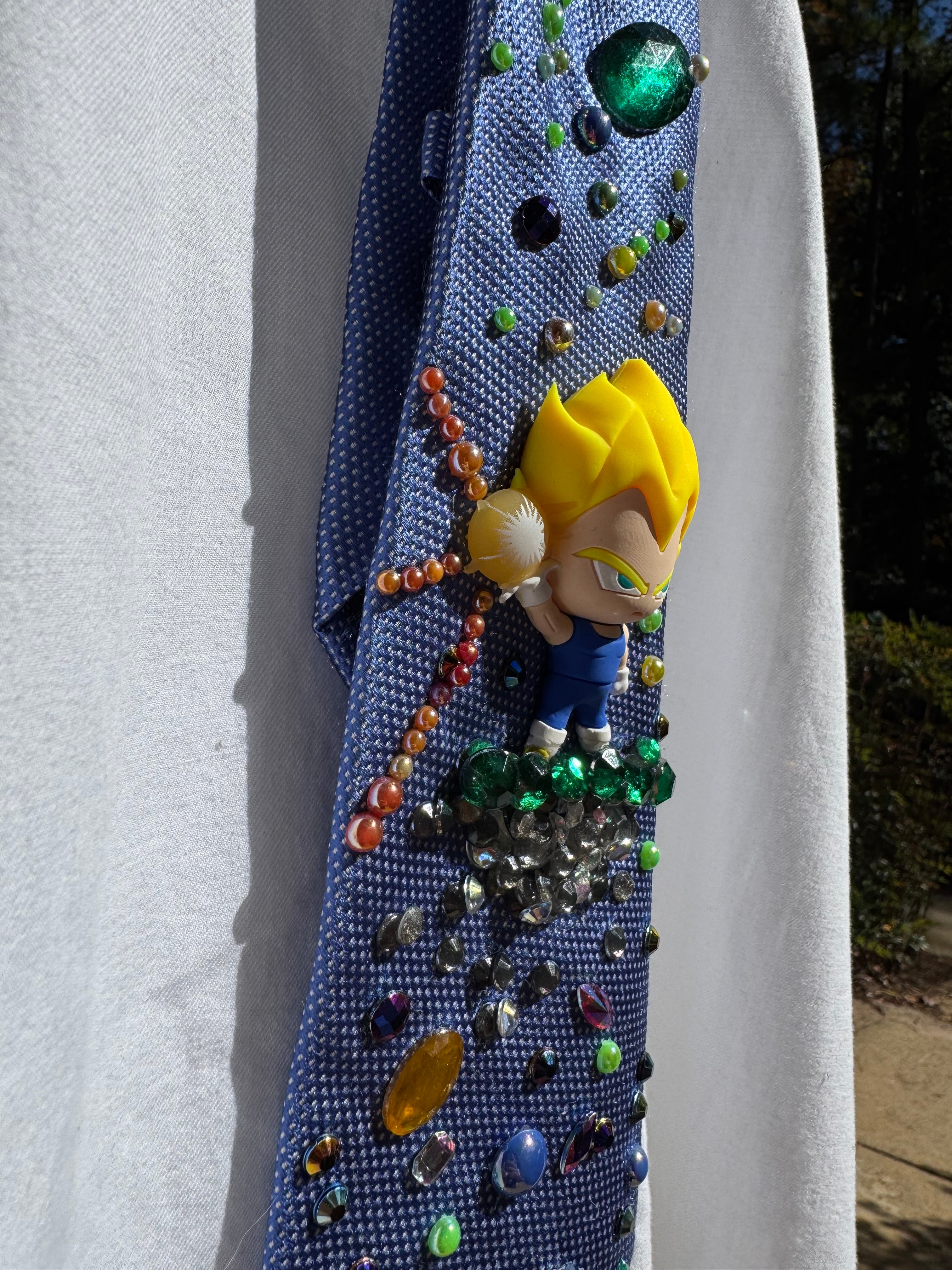 Blue Angry Vegeta Holding Beam Dragon Ball Z Tie