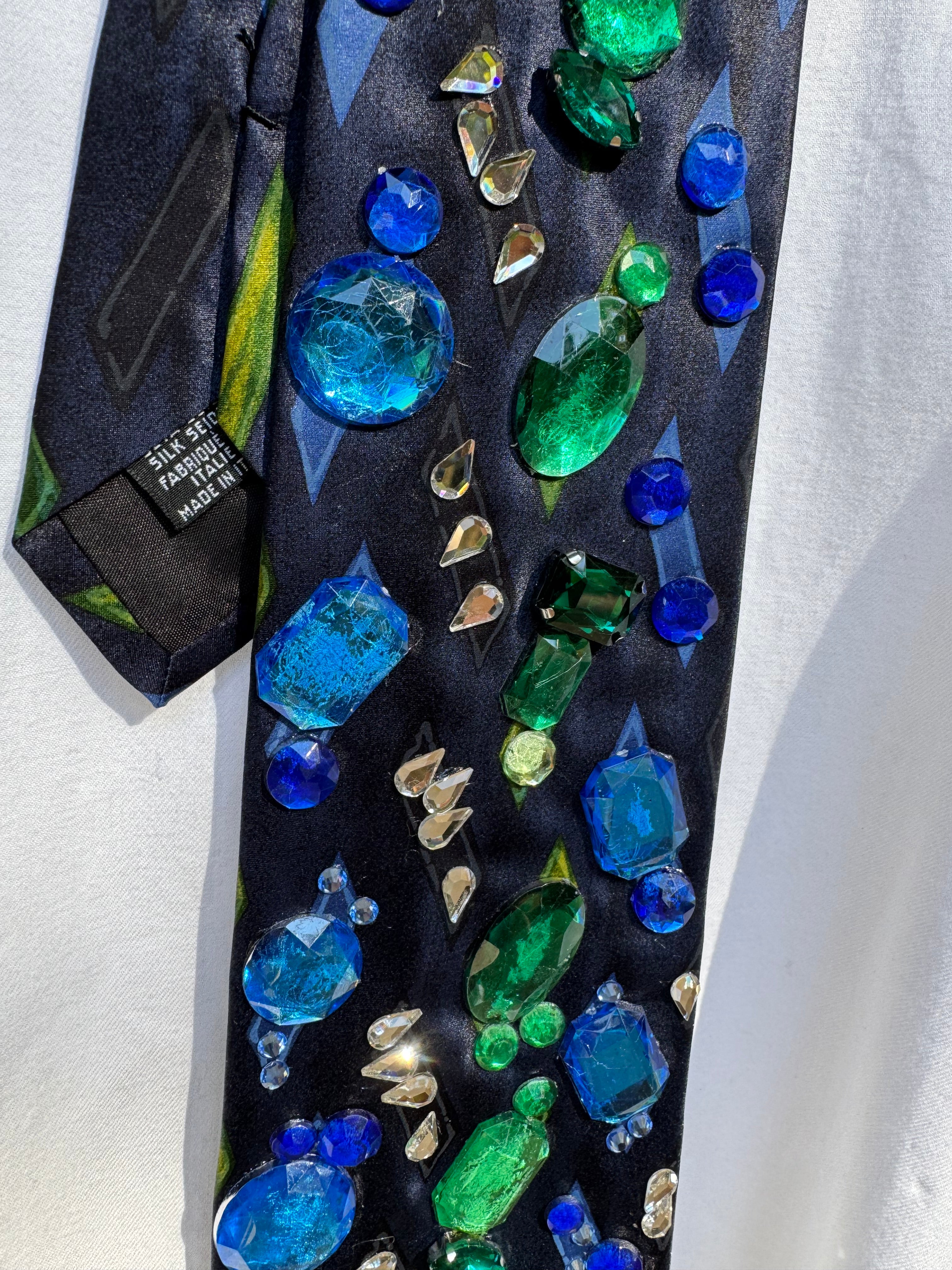 Navy Blue and Green Futuristic Royalty Tie