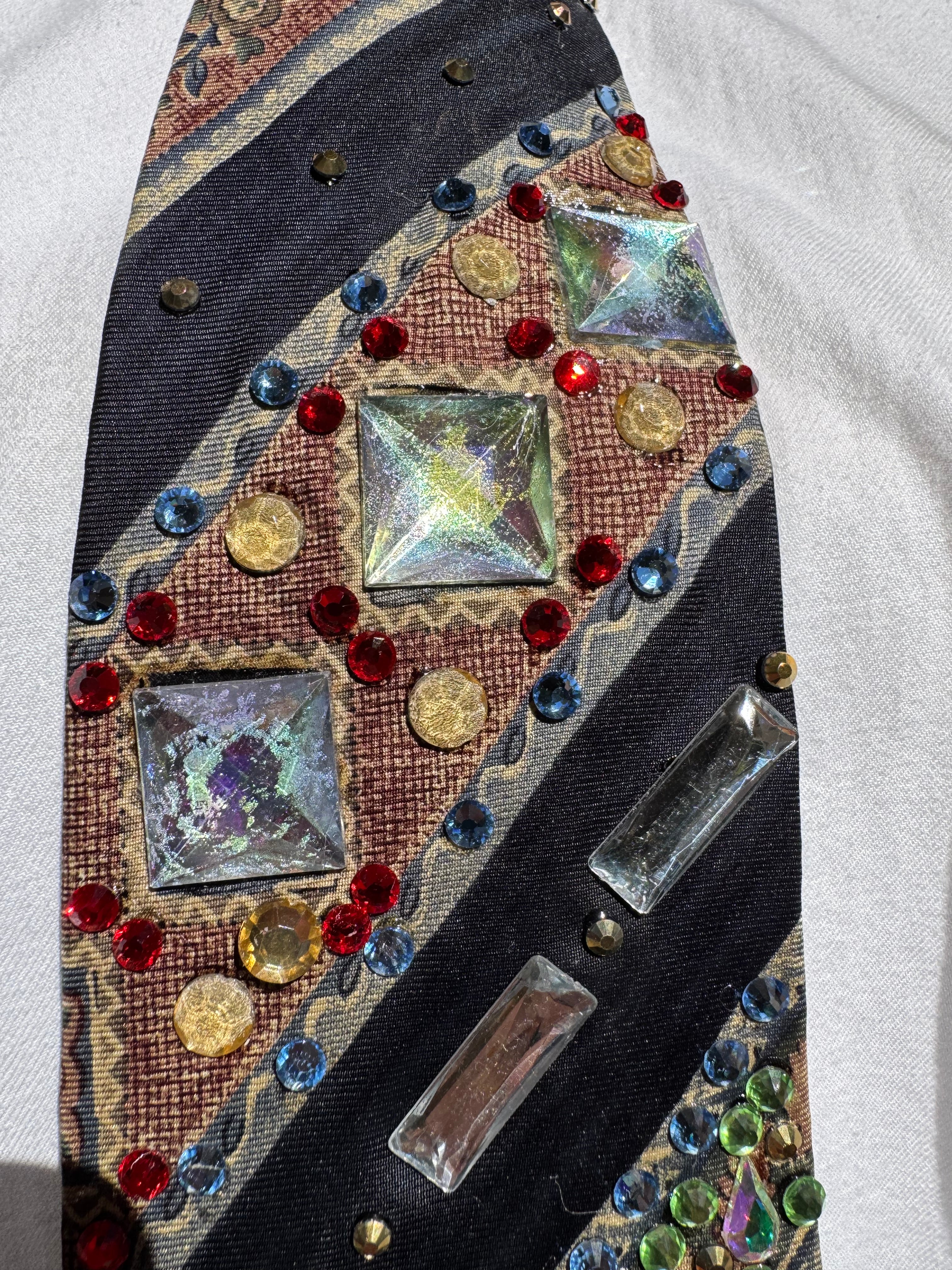 Navy Blue And Red Striped Aztec Cat on Moon Royalty Tie