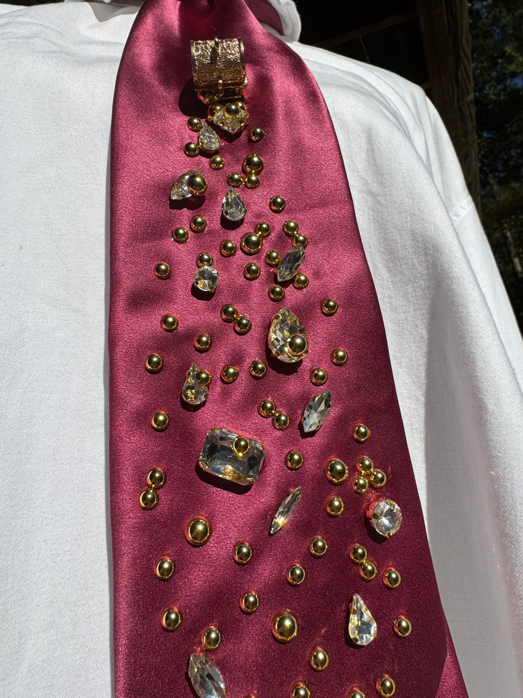 Burgundy Silk Treasure Box Spilling Gold and Baguettes Royalty Tie