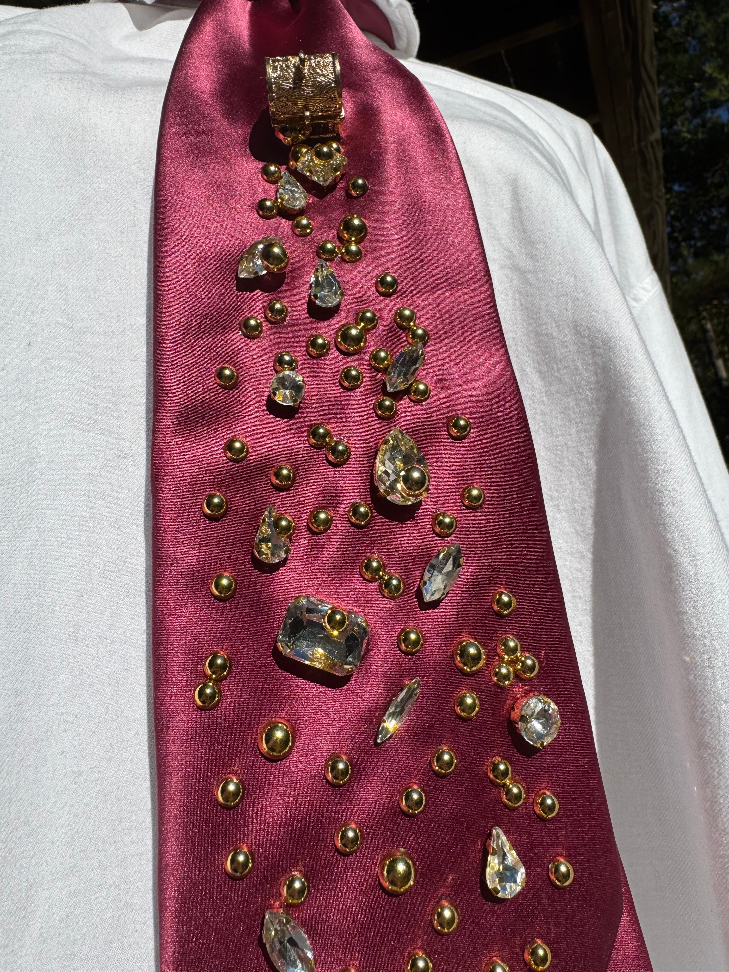 Burgundy Silk Treasure Box Spilling Gold and Baguettes Royalty Tie