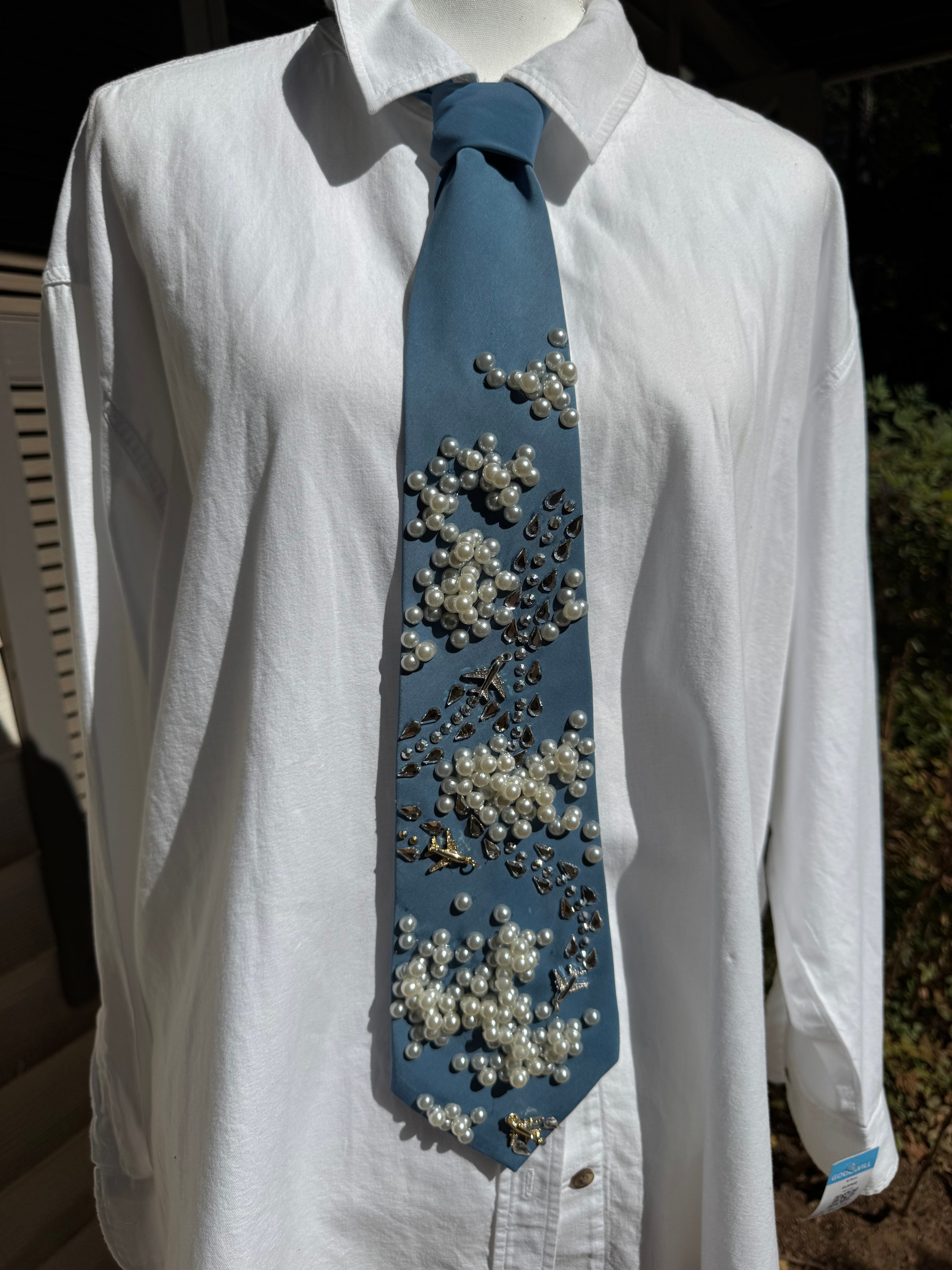 Cyan Blue Clouds and Airplanes Pilot Tie