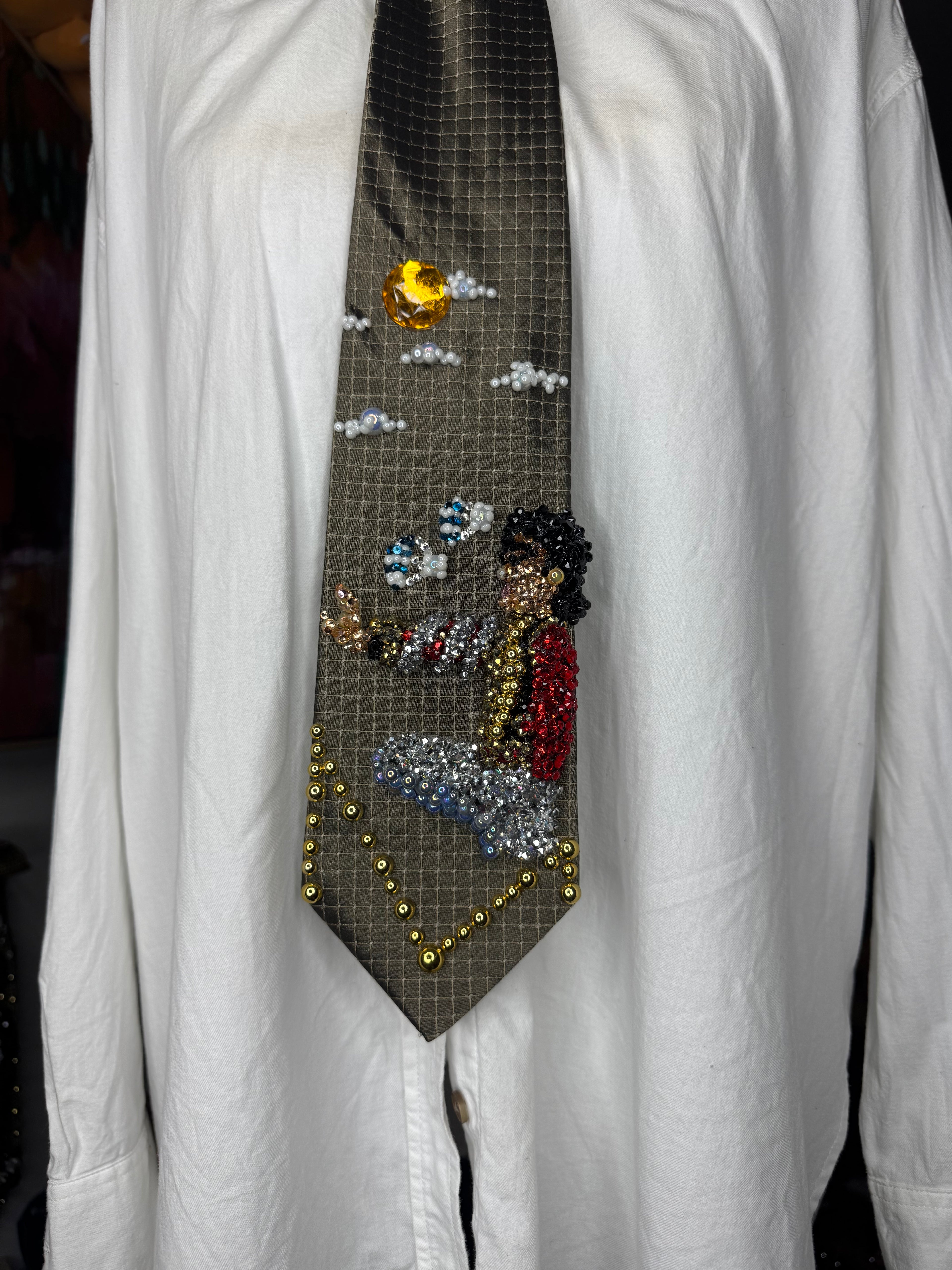 Olive Green Michael Jackson in Royalty Outfit Posing as Amusement Park For Leave Me Alone Music Video Tie
