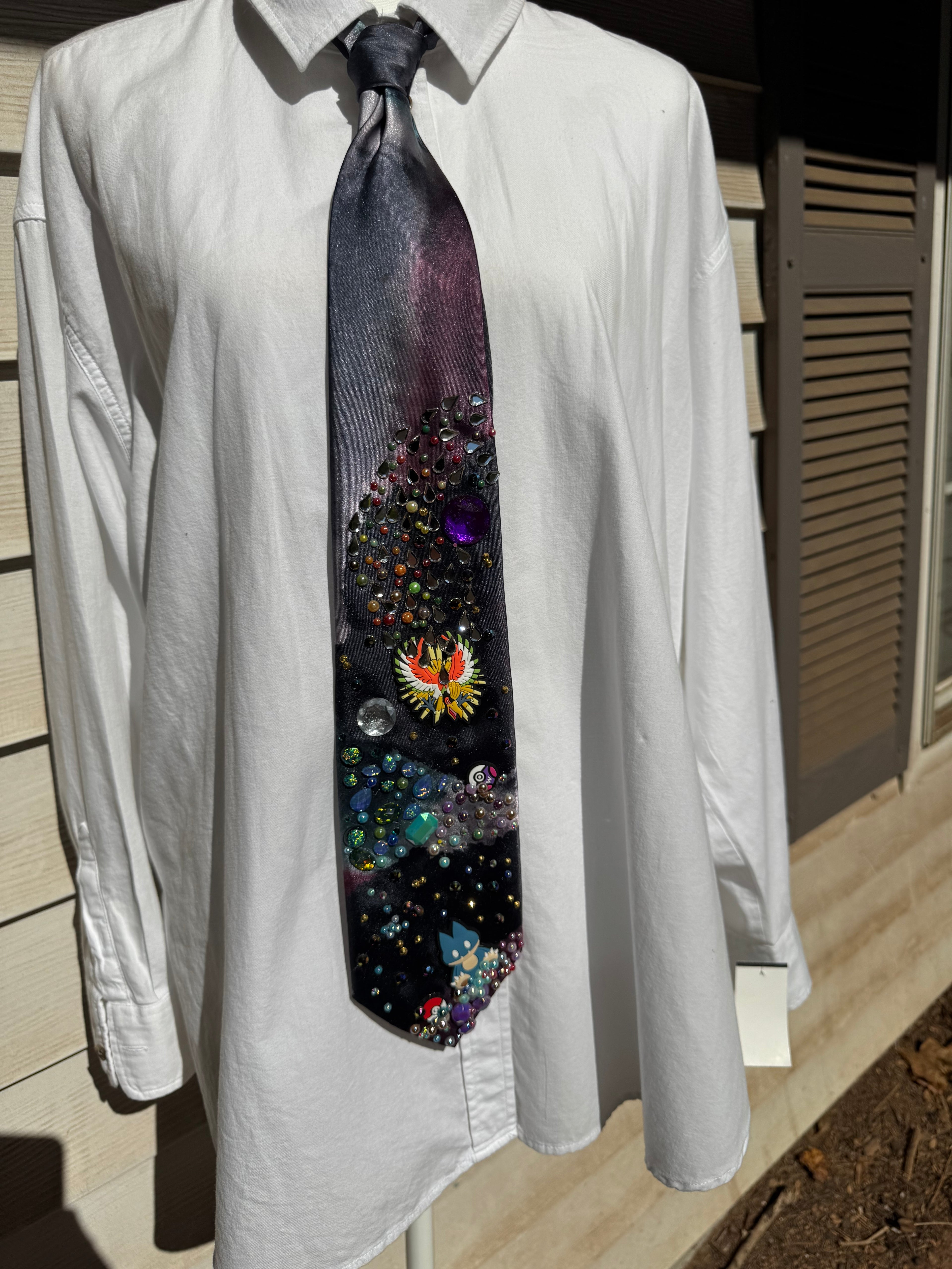 Dark Marbled Munchlax and Ho-oh In Space Ultimate Pokemon Tie