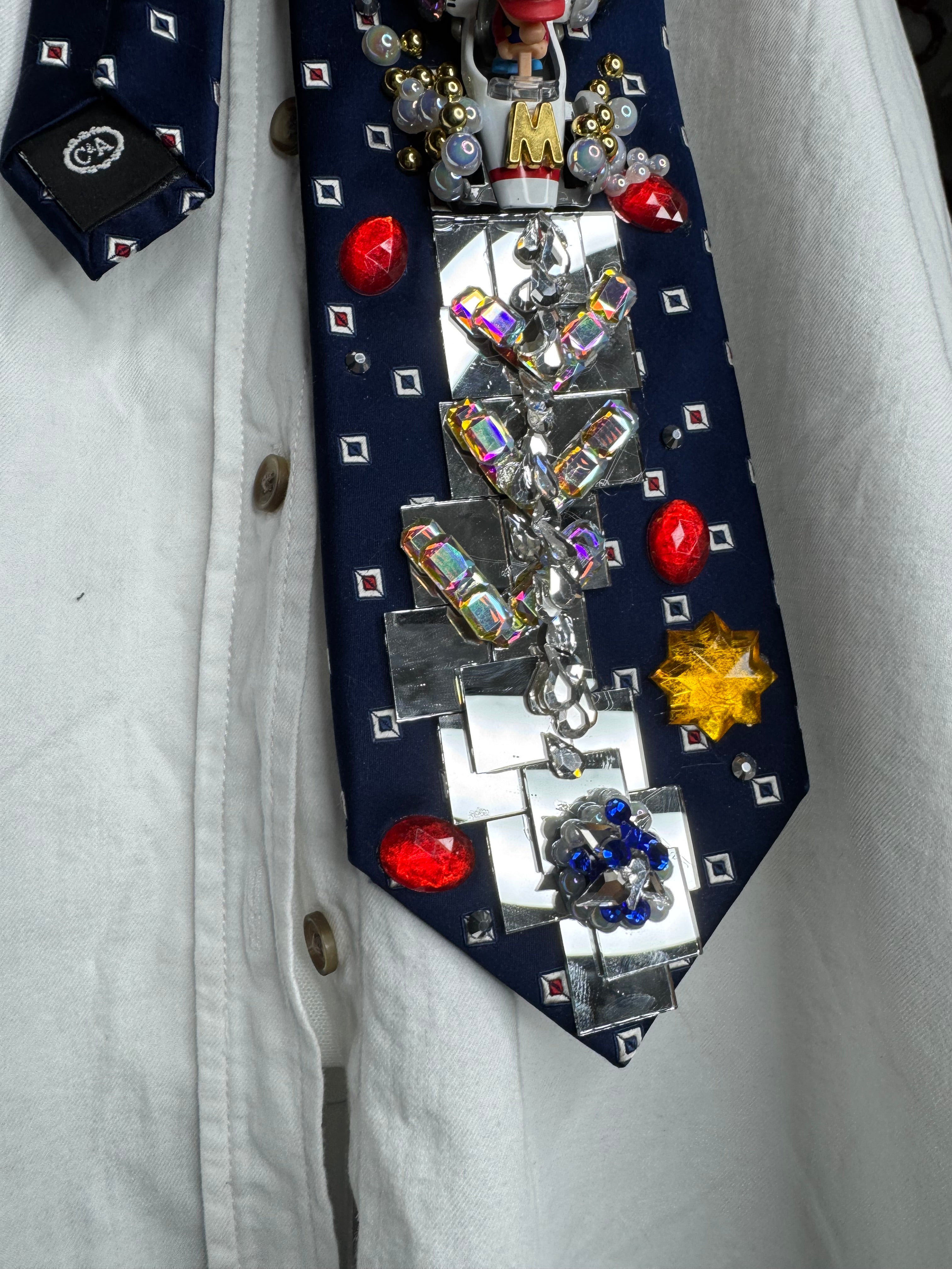 Navy Blue Baby Mario Throwing Blue Shell Down Mirror Road 200cc Mario Kart Tie