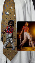 Gold Michael Jackson Holding Mic Pose Red Polo on Destiny Tour 1981 Tie