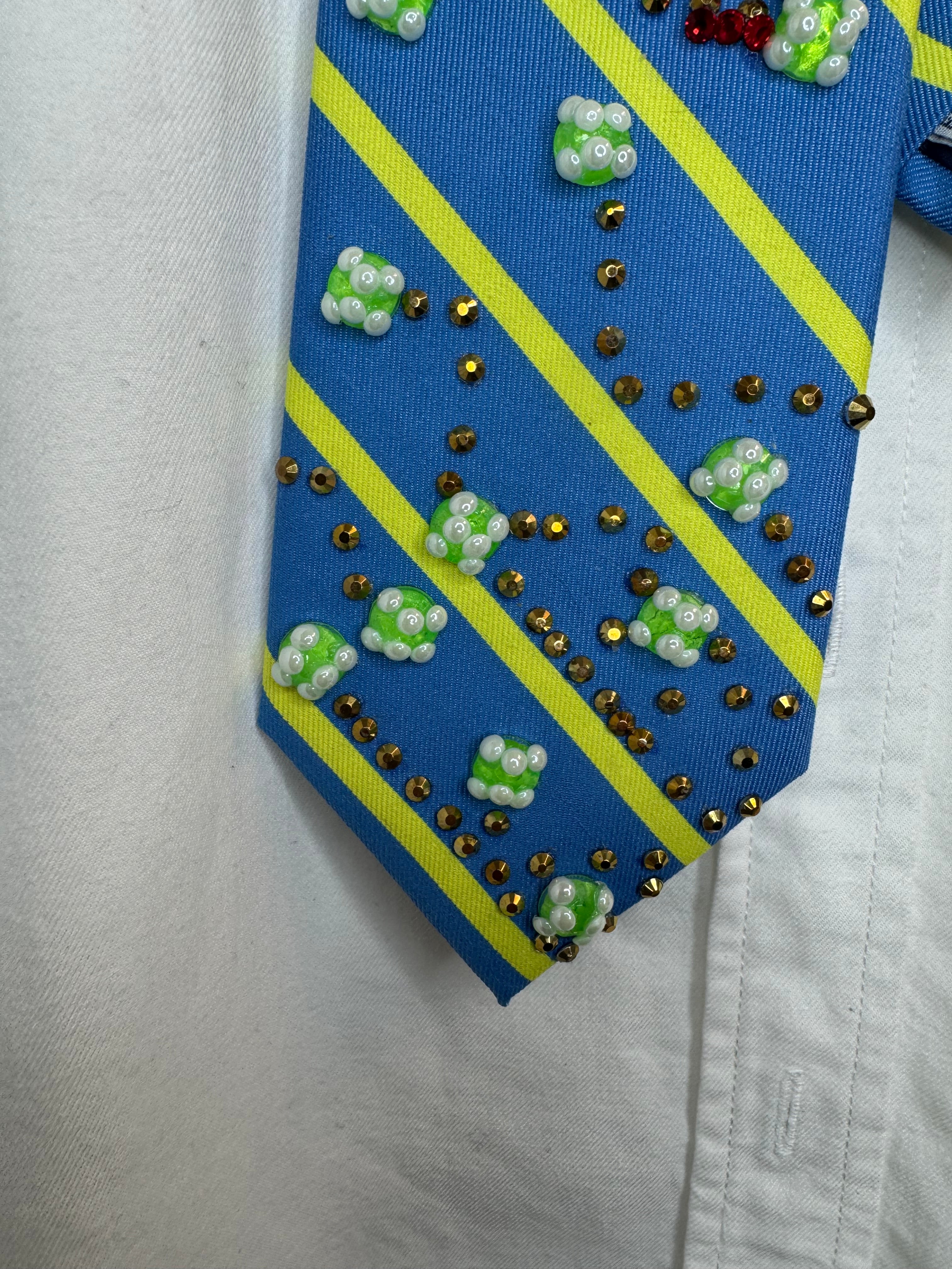 Sky Blue and Neon Green Striped Penn Tennis Balls Tennis Tie