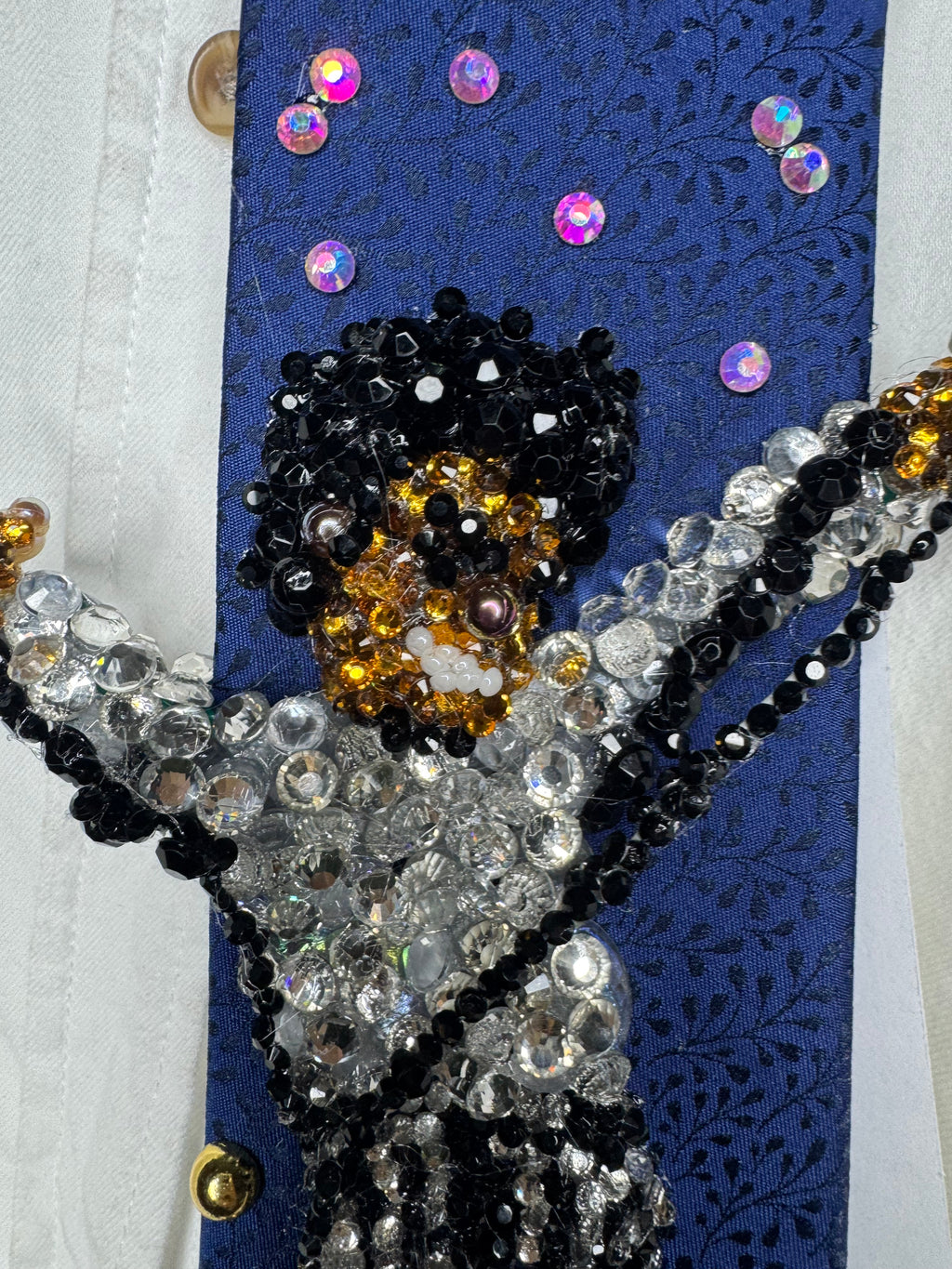 Navy Blue Floral Print Michael Jackson Hitting Star Body Pose While Performing Rock With You Live Tie
