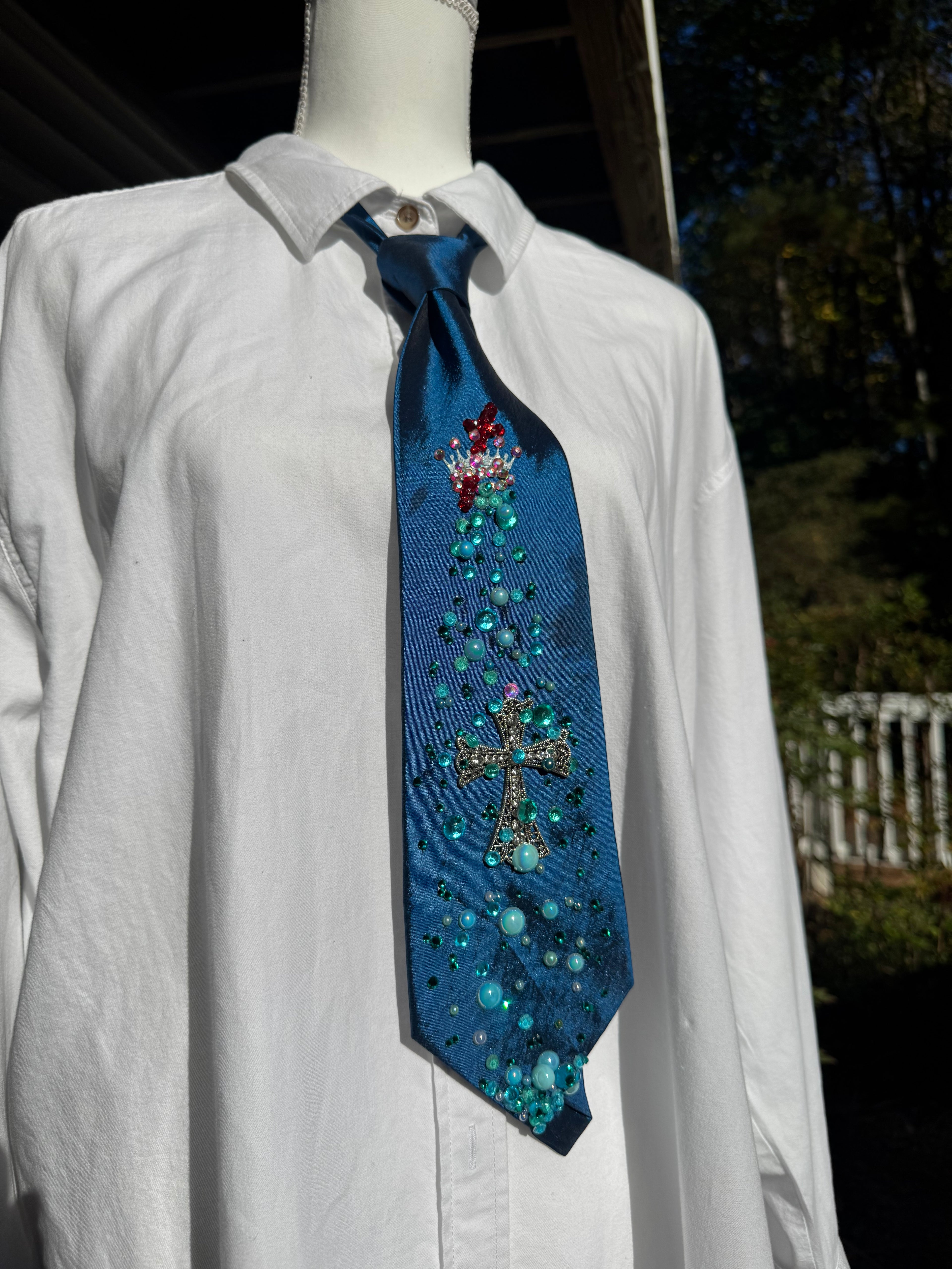 Royal Blue Raining Red Crown Over Cross Royalty Church Tie
