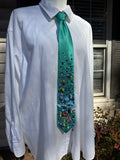 Coral Blue Stitch Swimming In Pond With Rainbow Koi and Ducks Tie