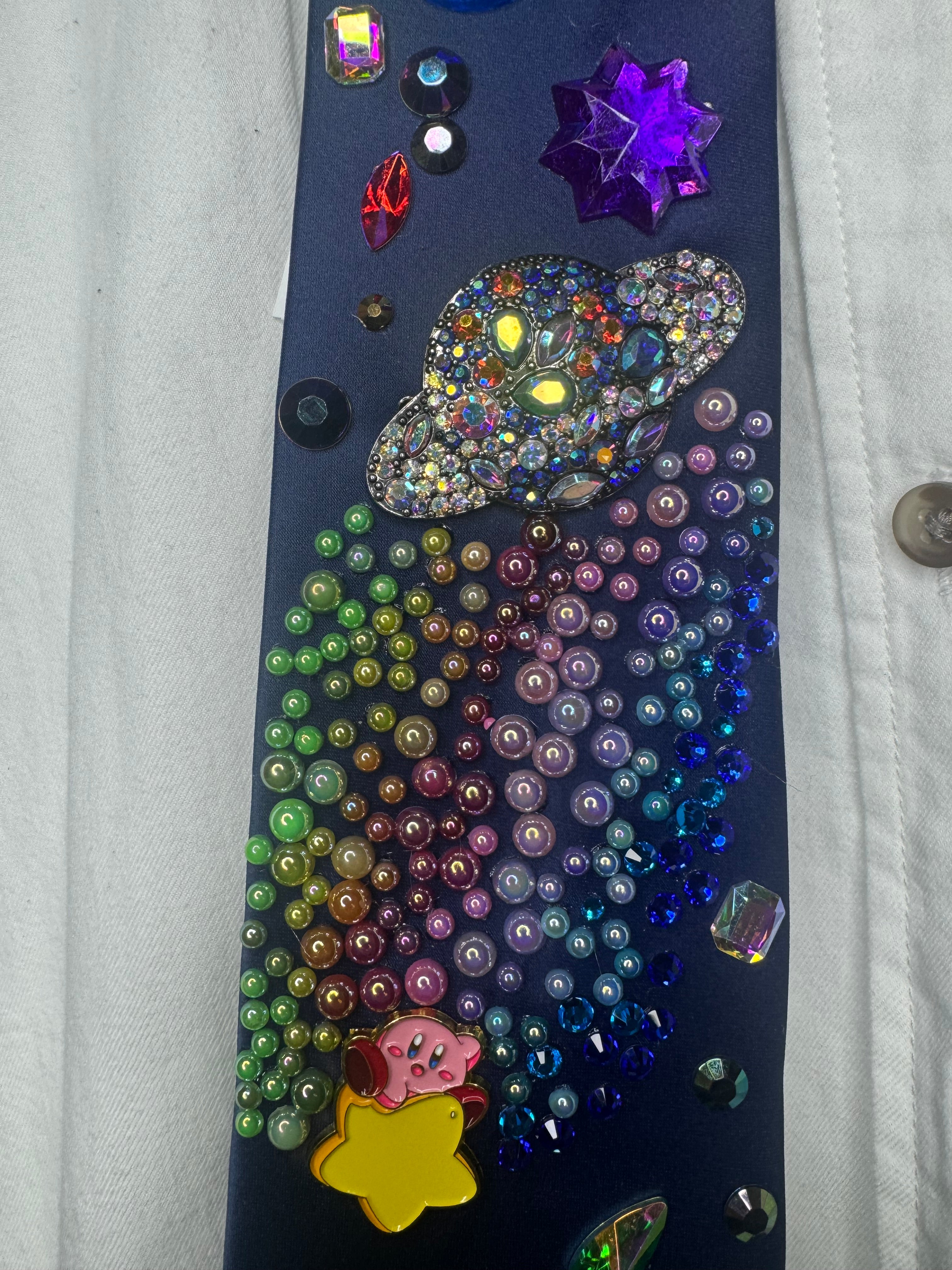 Navy Blue Kirby on Star Leaving Rainbow Stardust Anime Tie