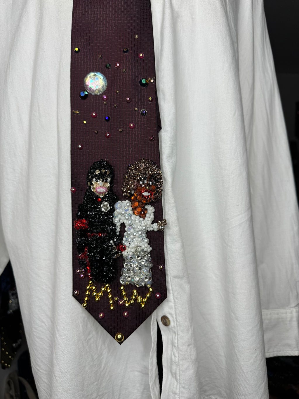Burgundy Michael Jackson & Whitney Houston Holding Hands in High Class Royalty Outfits for Award Show