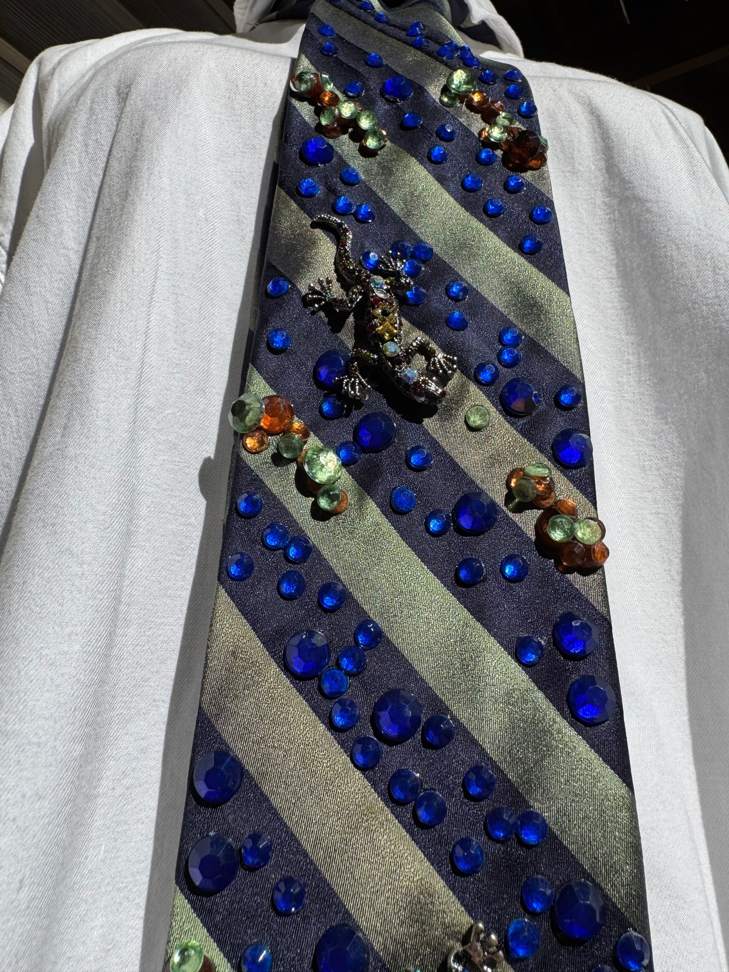 Navy Blue and Army Green Striped Reptilian Swamp Nature Tie