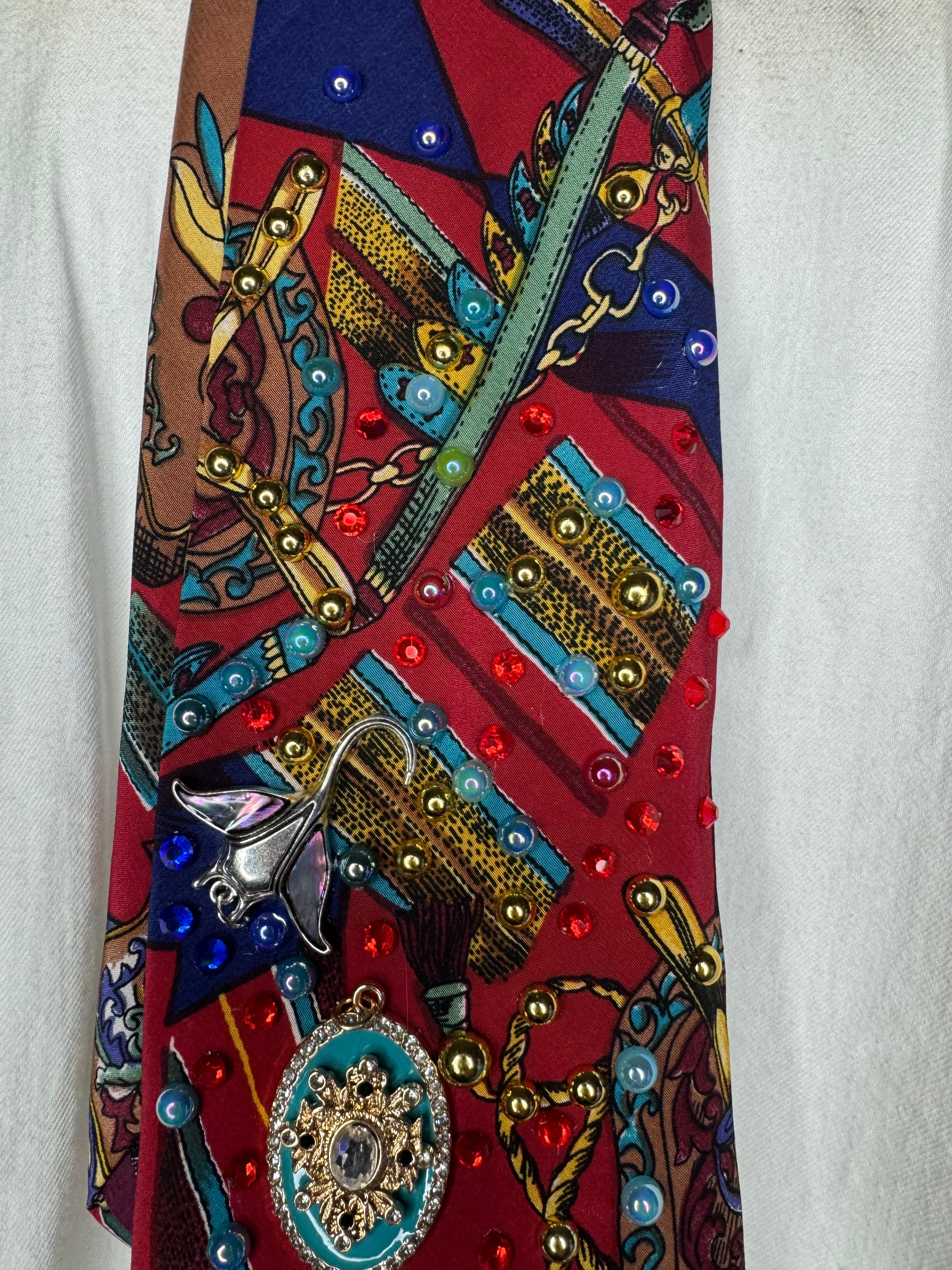 Red Luxury Tasseled Printed Tropical Treasure Royalty Tie