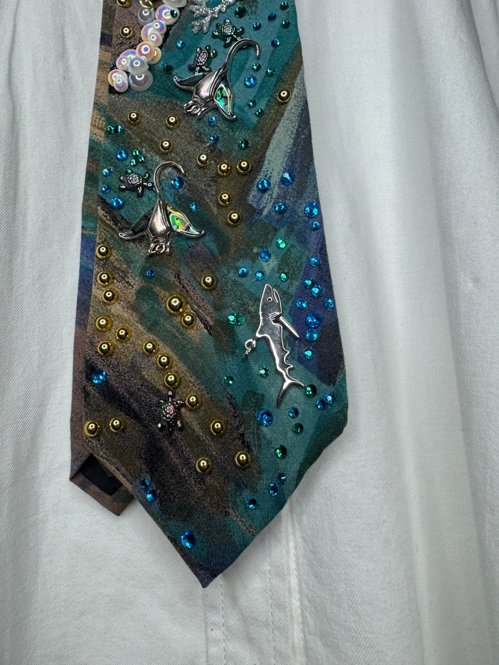 Marbled Turquoise and Gold Ocean Floor Royalty Nature Tie