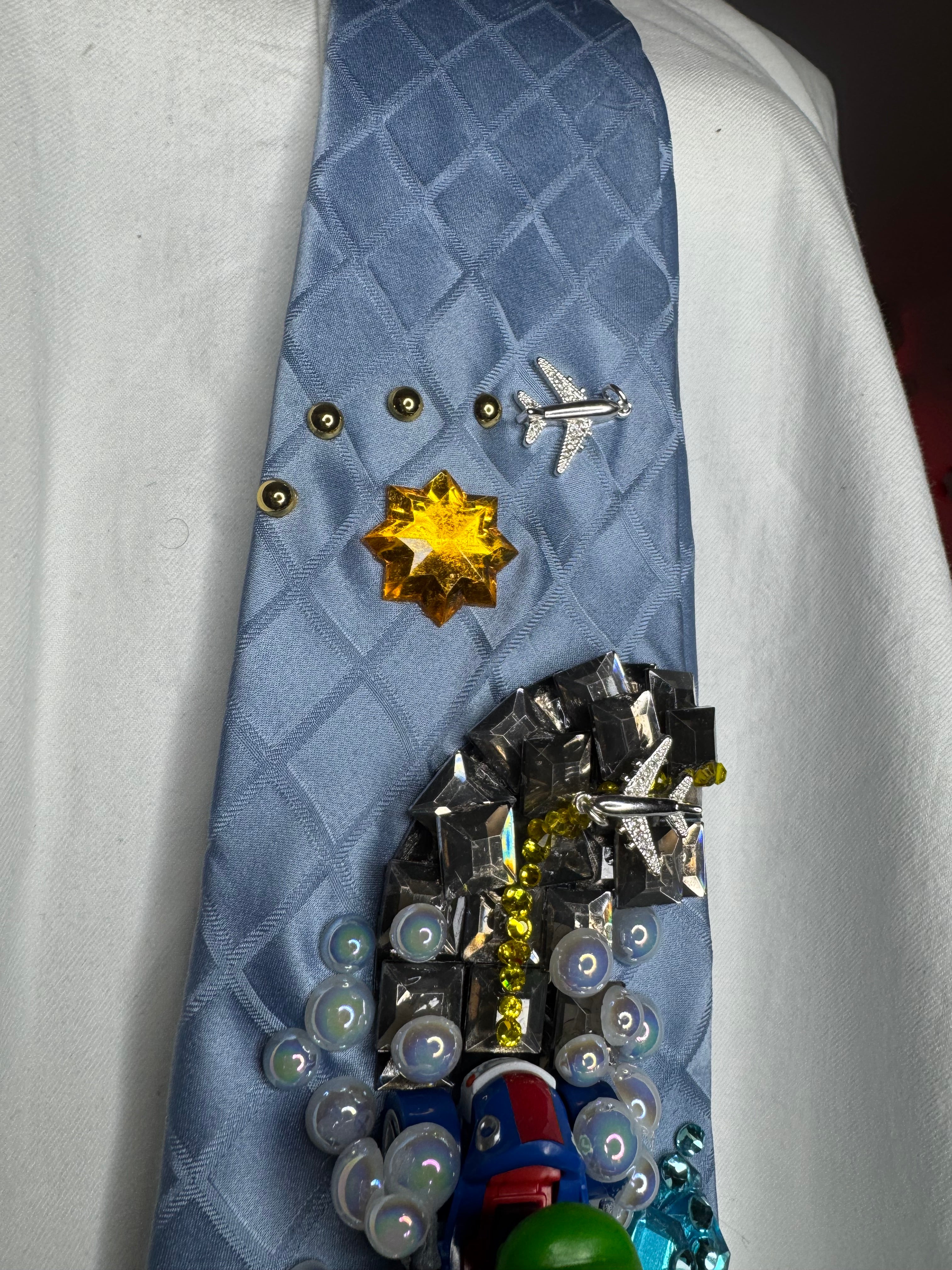 Sky Blue Baby Luigi About to Take Fly On Sunshine Airport 200cc Mario Kart Tie