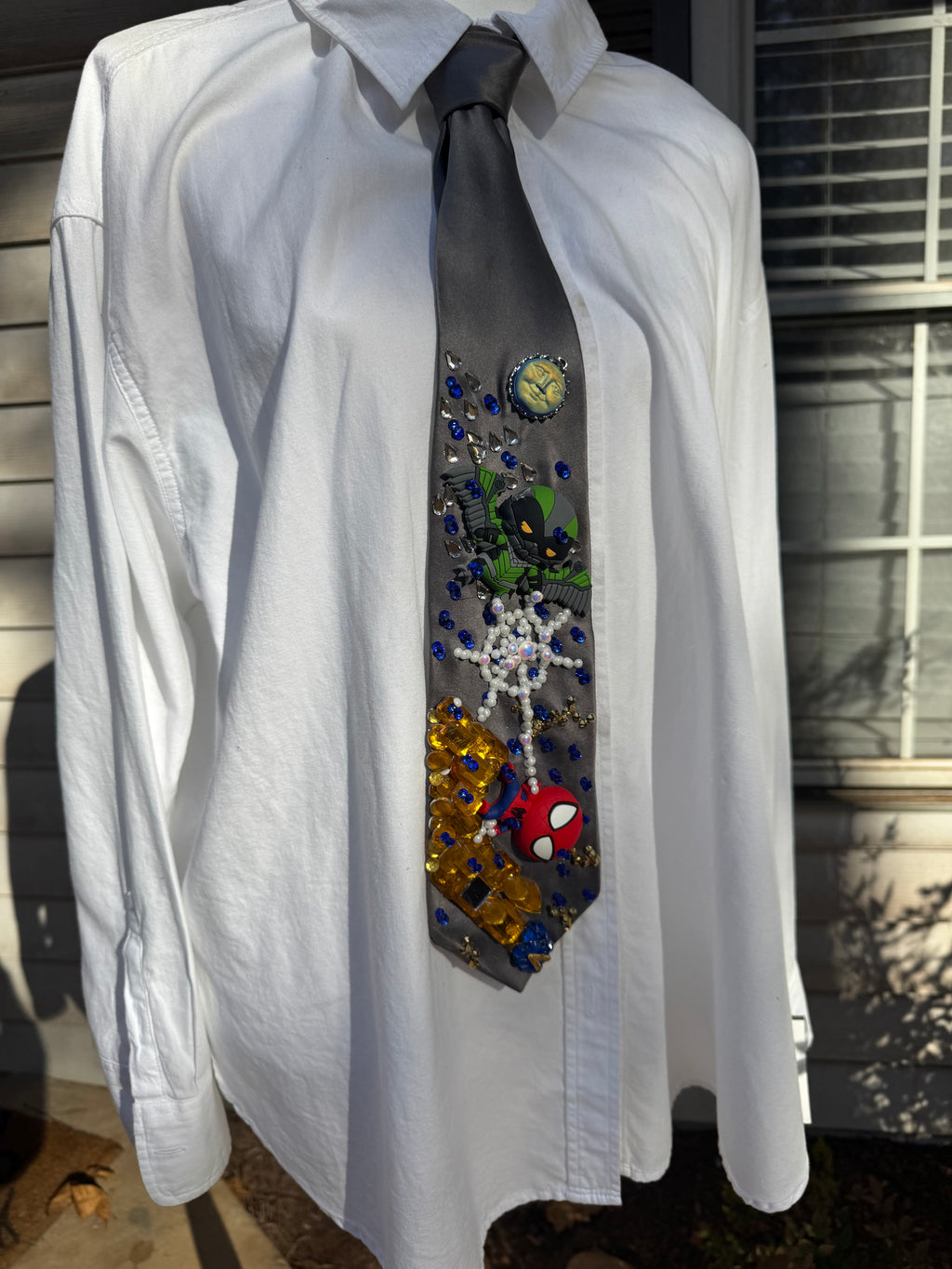 Grey Silk Spiderman Vs The Vulture Over the City In a Storm Spiderman Tie