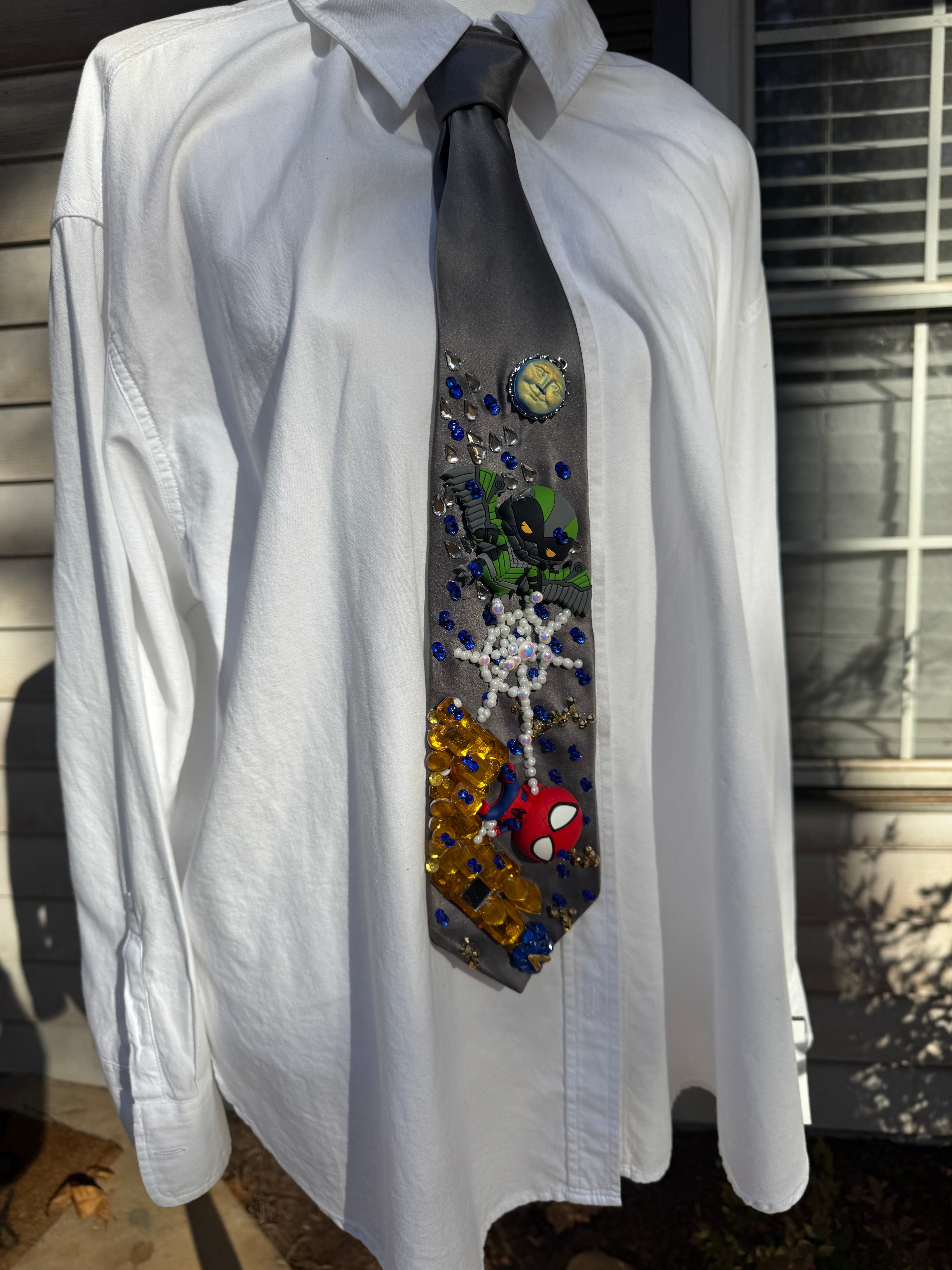 Grey Silk Spiderman Vs The Vulture Over the City In a Storm Spiderman Tie