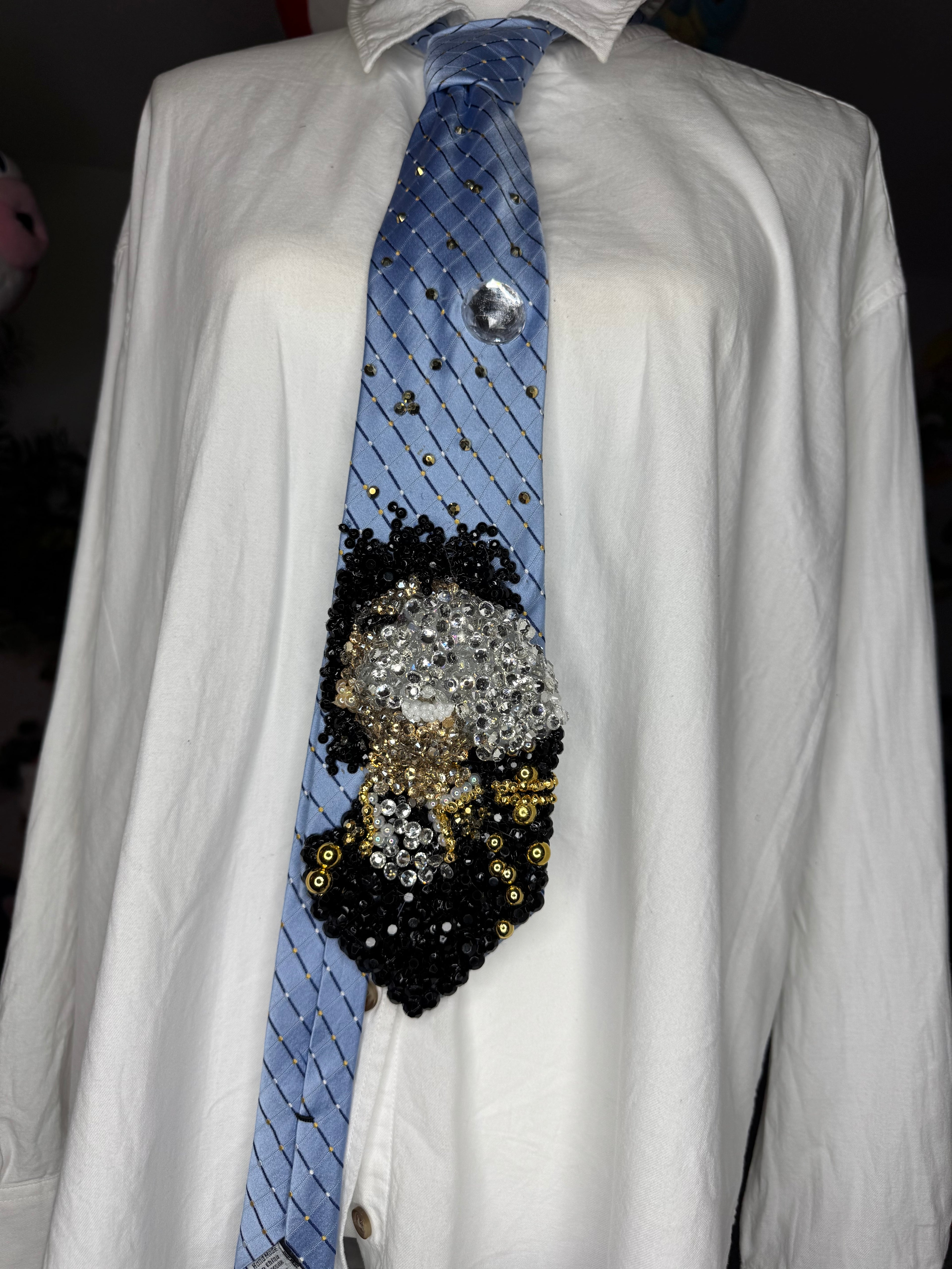 Sky Blue Michael Jackson White Glove Over Face Smiling at the Guinness Book Of World Records 1984 Tie