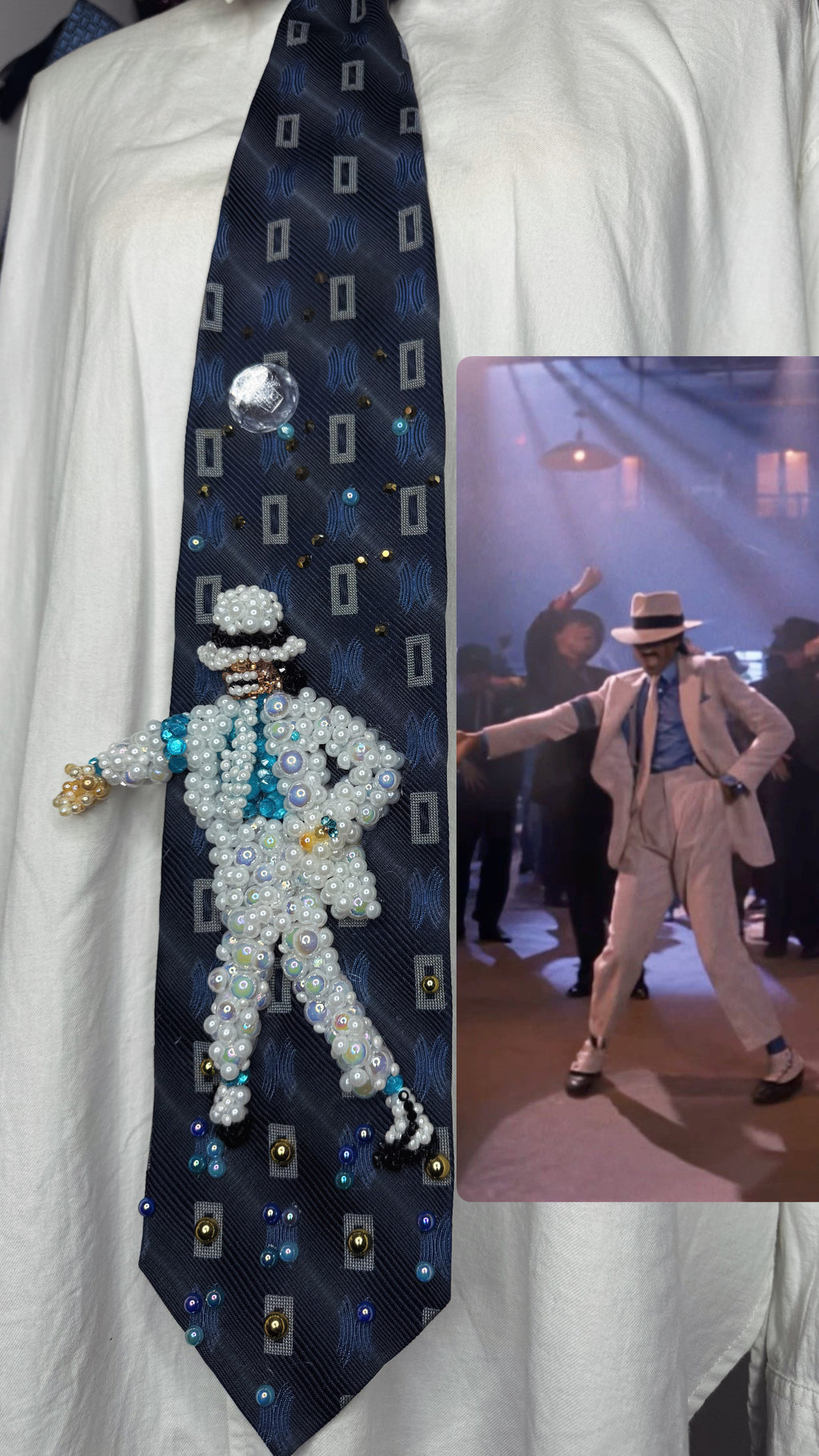 Navy Blue Michael Jackson About to Hit Fred Astaire Moves In Smooth Criminal Music Video Tie