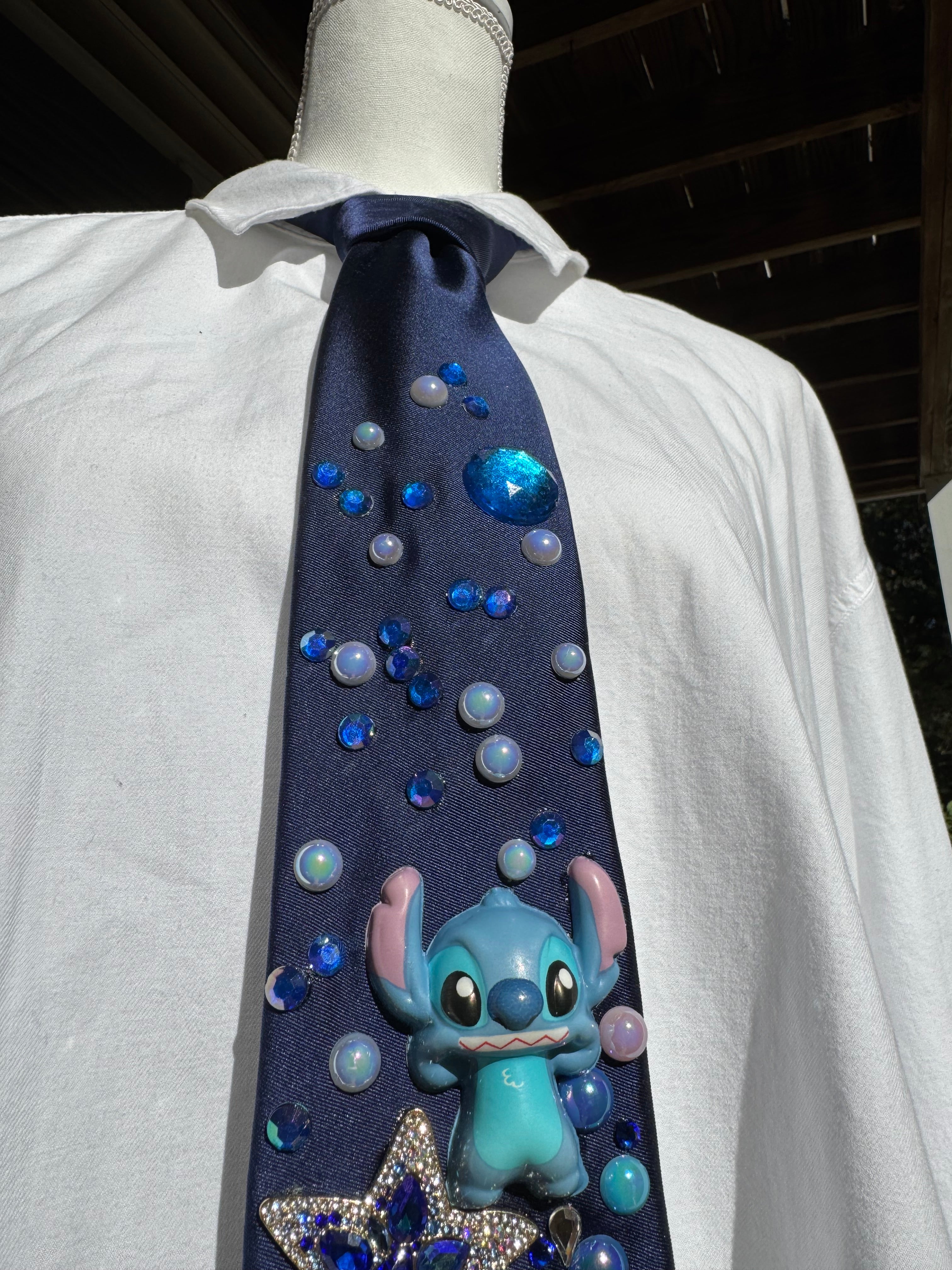 Navy Blue Stitch on Shooting Star Space Royalty Tie