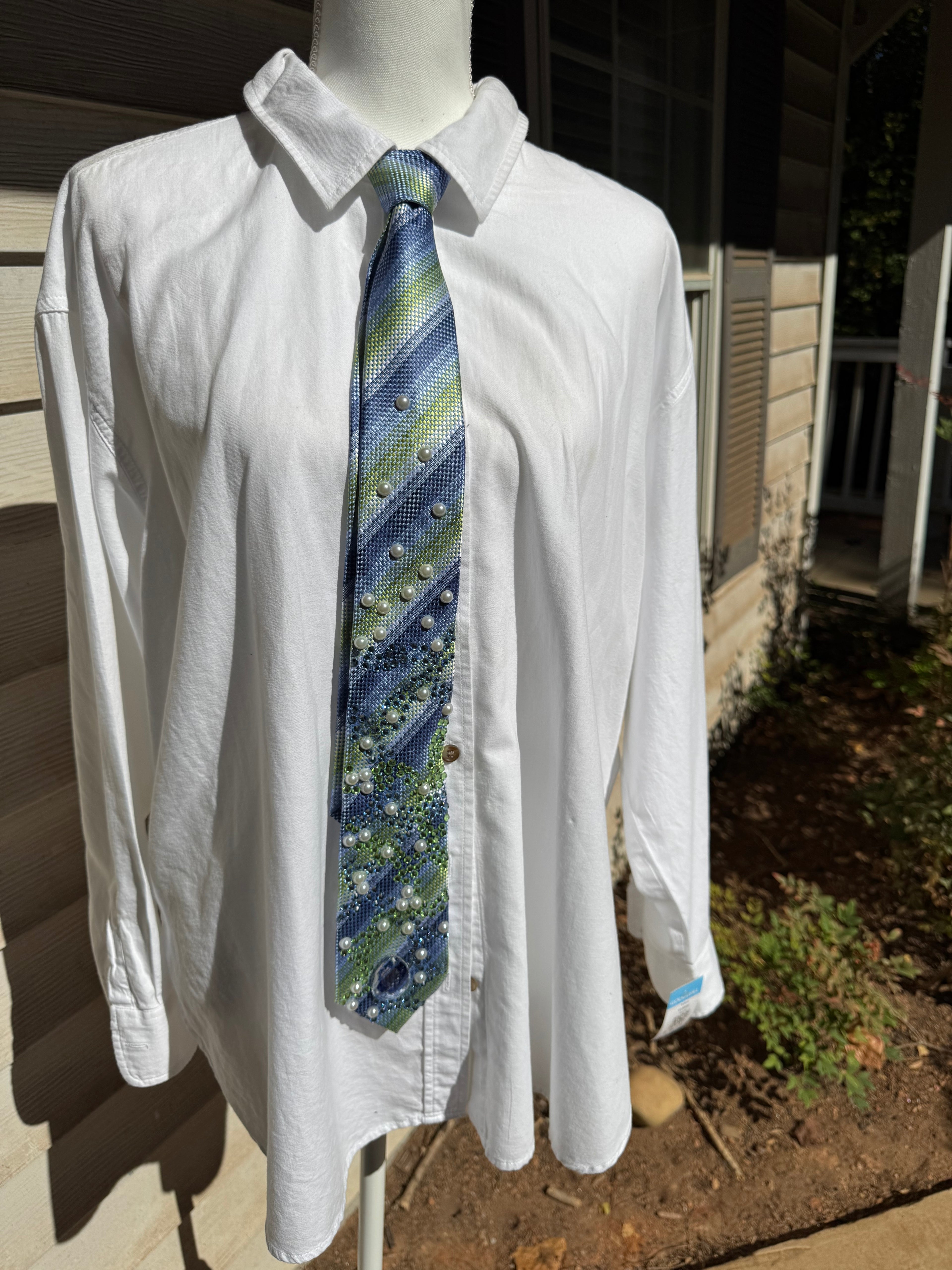 Blue and Green Striped Seattle Seahawks Swirl Royalty Tie