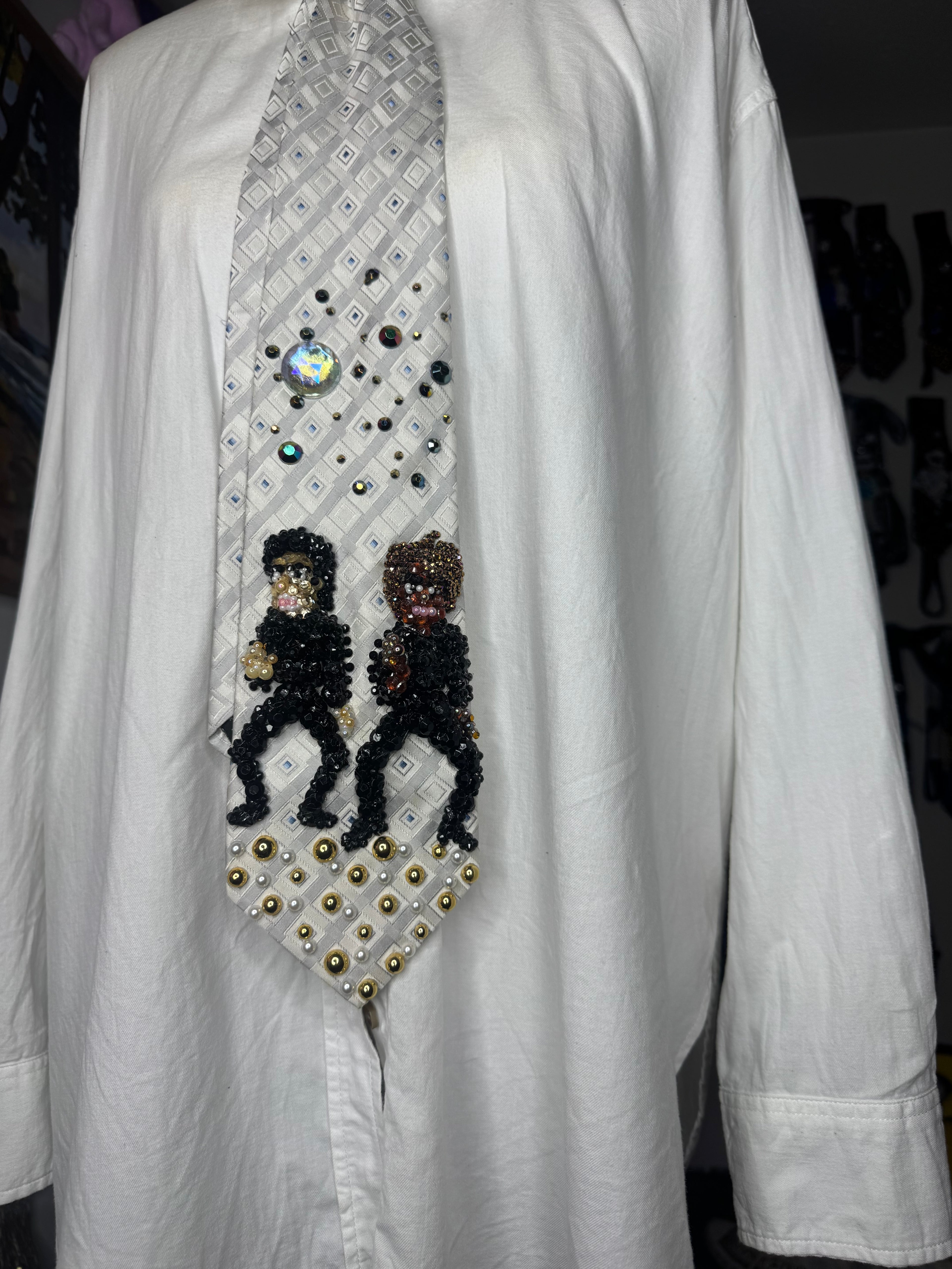 White Michael & Janet Jackson Hitting Wide Leg Hand at Side Pose in Scream Music Video
