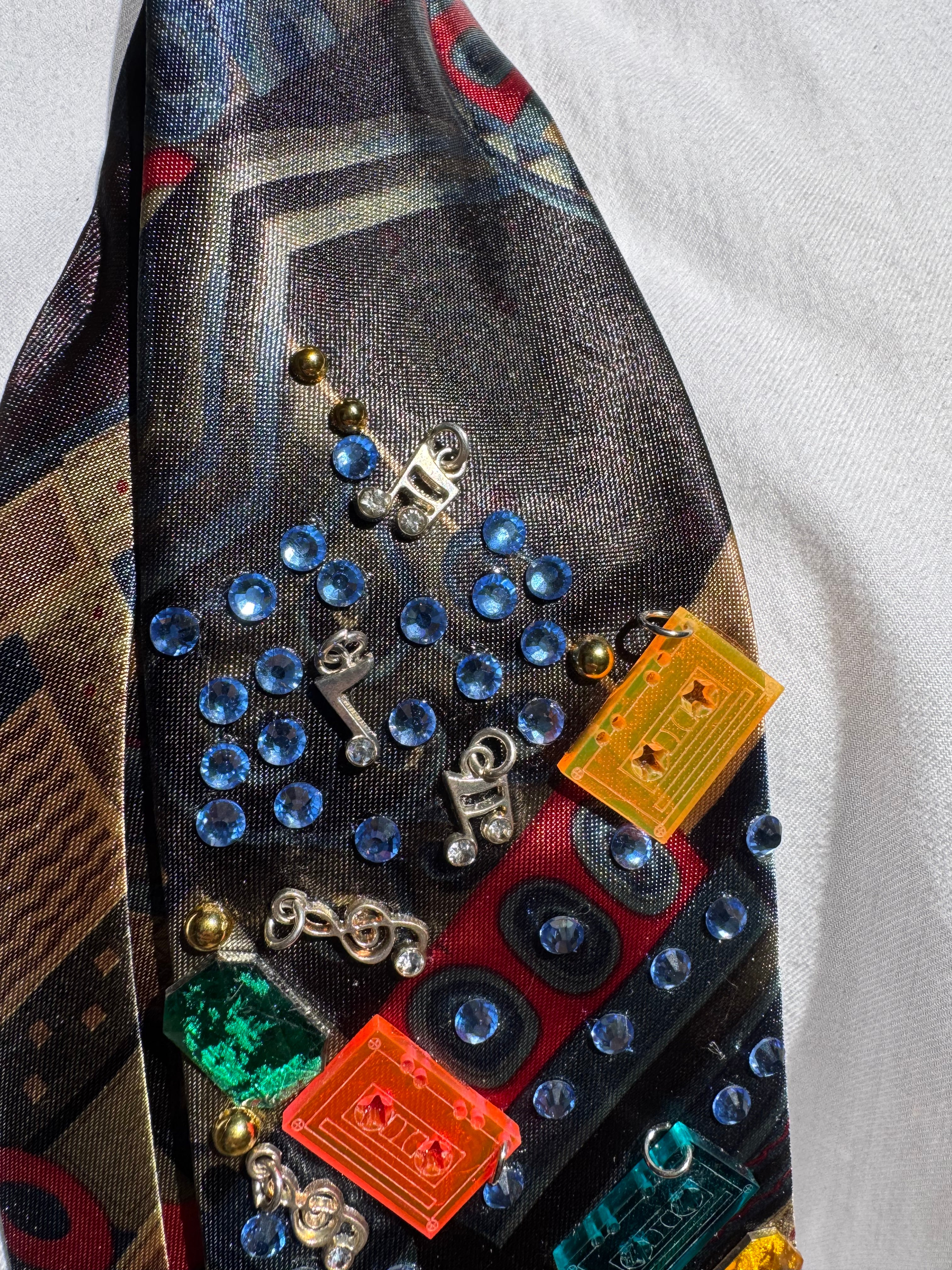 Black Cassette Tapes and Music Notes Royalty Music Tie